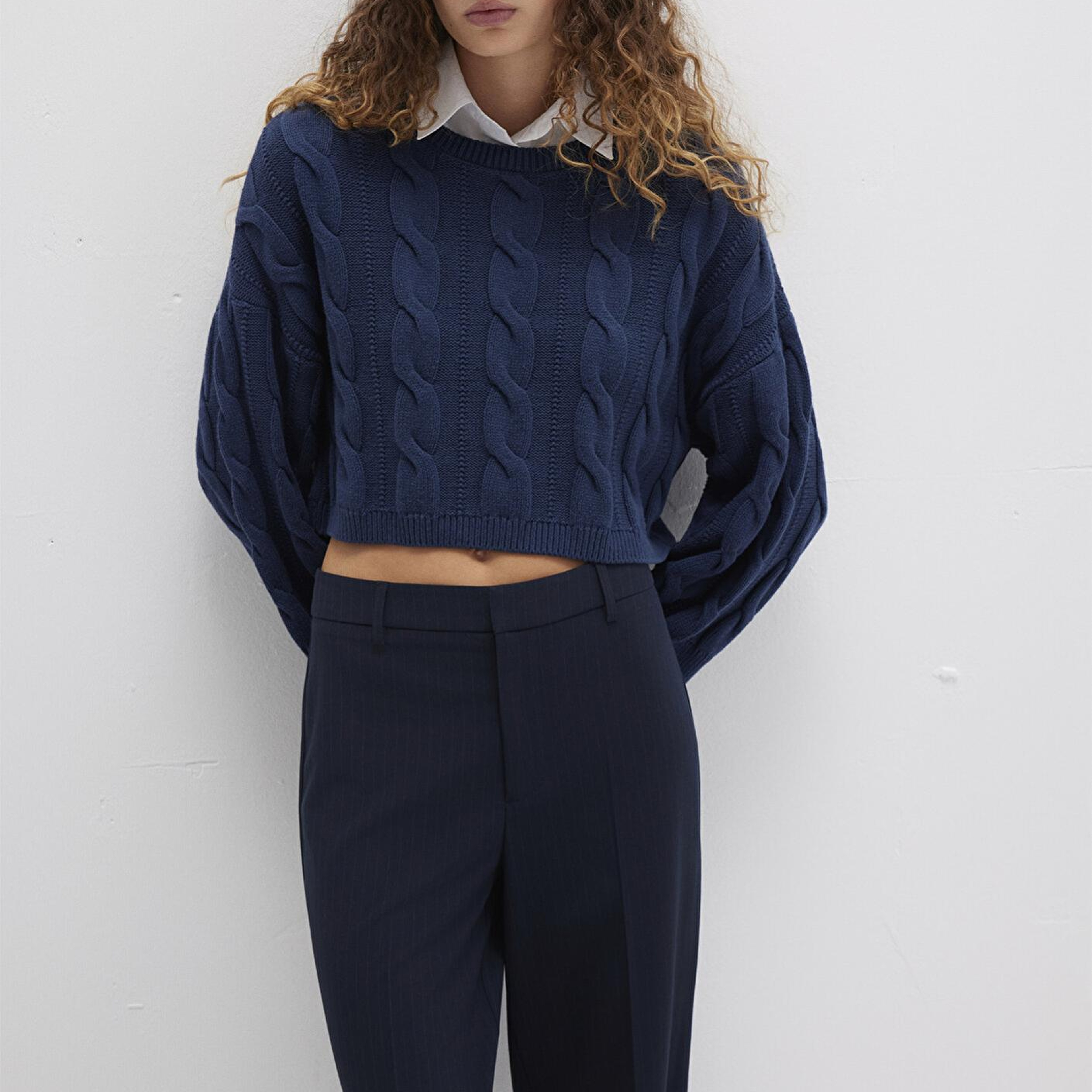 Mavi Bisiklet Yaka Lacivert Kazak Crop / Kısa Kesim 1710477-82454