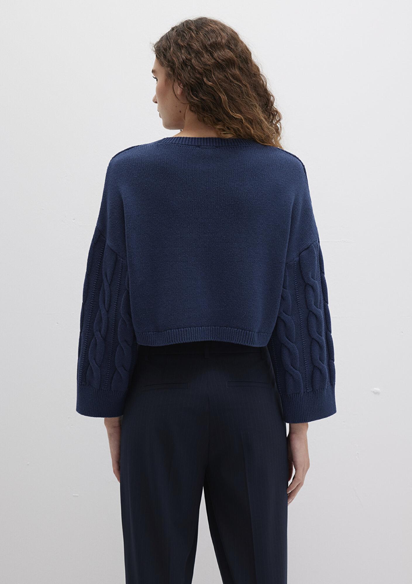 Mavi Bisiklet Yaka Lacivert Kazak Crop / Kısa Kesim 1710477-82454