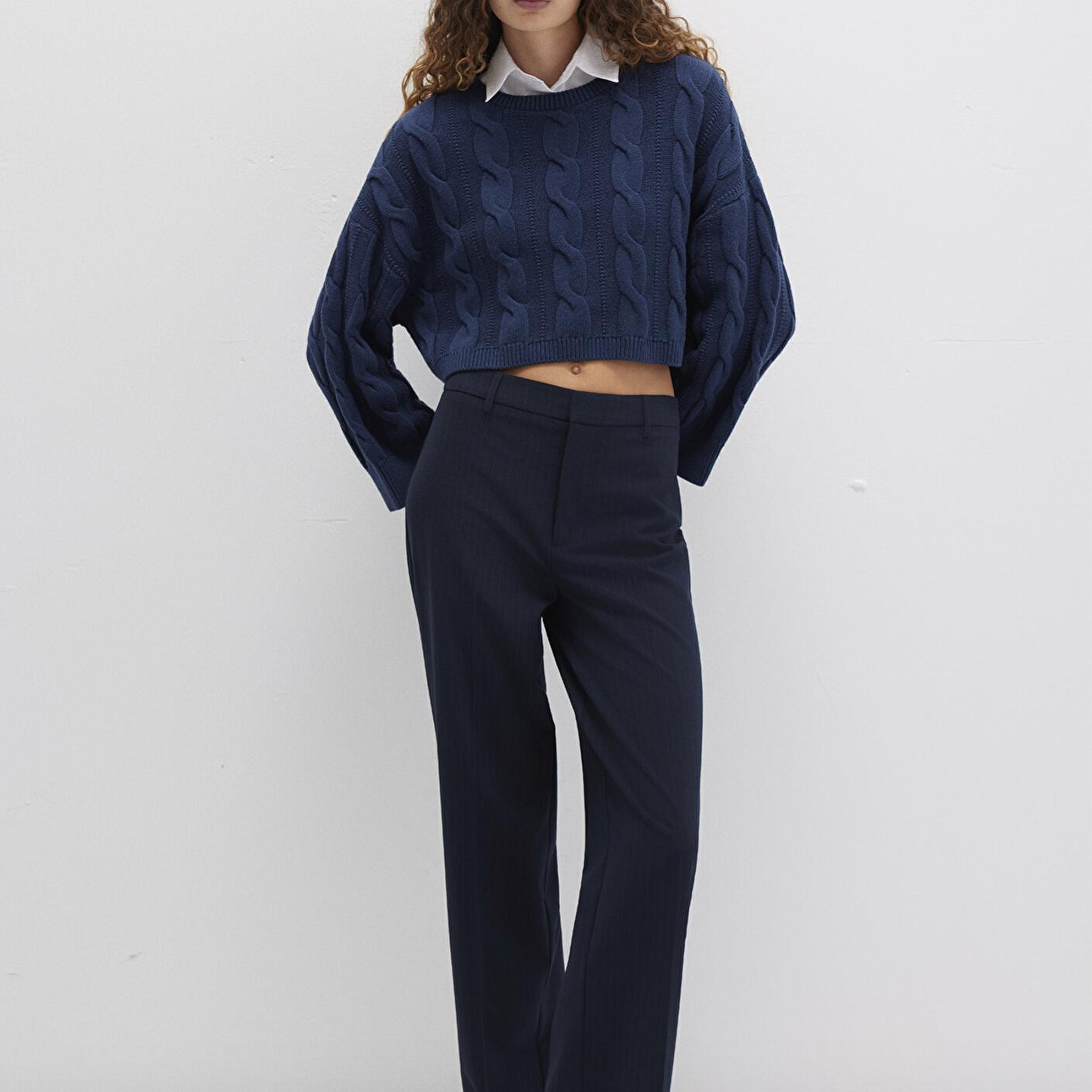 Mavi Bisiklet Yaka Lacivert Kazak Crop / Kısa Kesim 1710477-82454