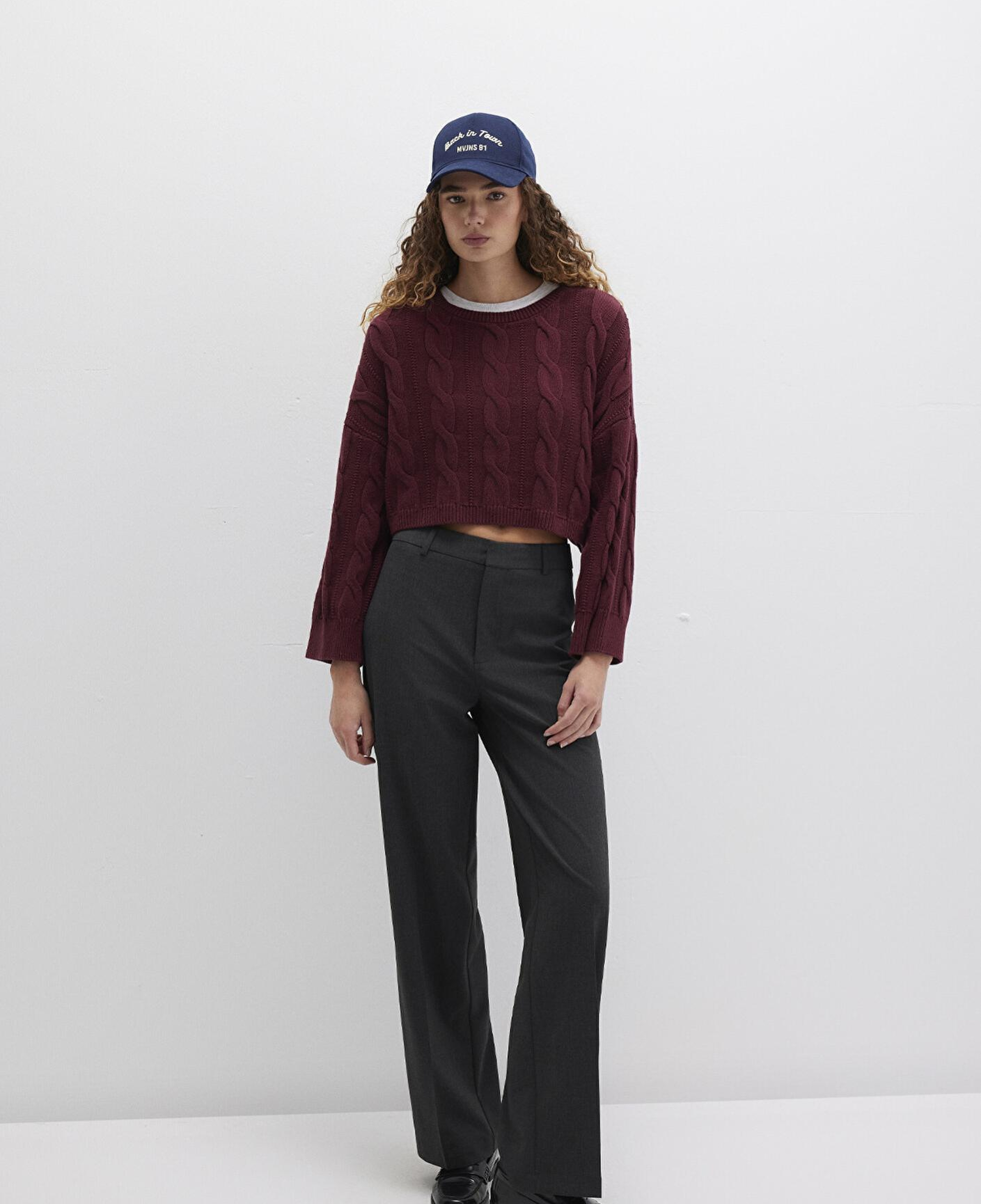 Mavi Bisiklet Yaka Bordo Kazak Crop / Kısa Kesim 1710477-70415