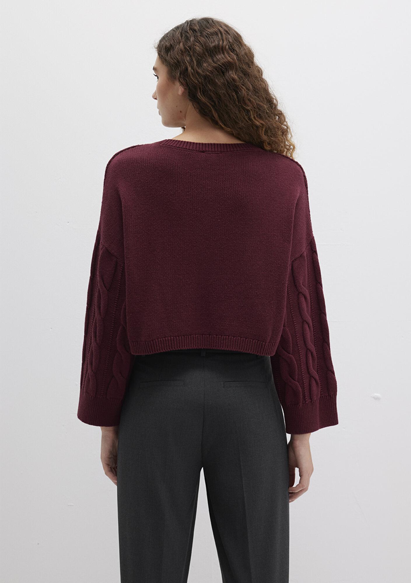 Mavi Bisiklet Yaka Bordo Kazak Crop / Kısa Kesim 1710477-70415