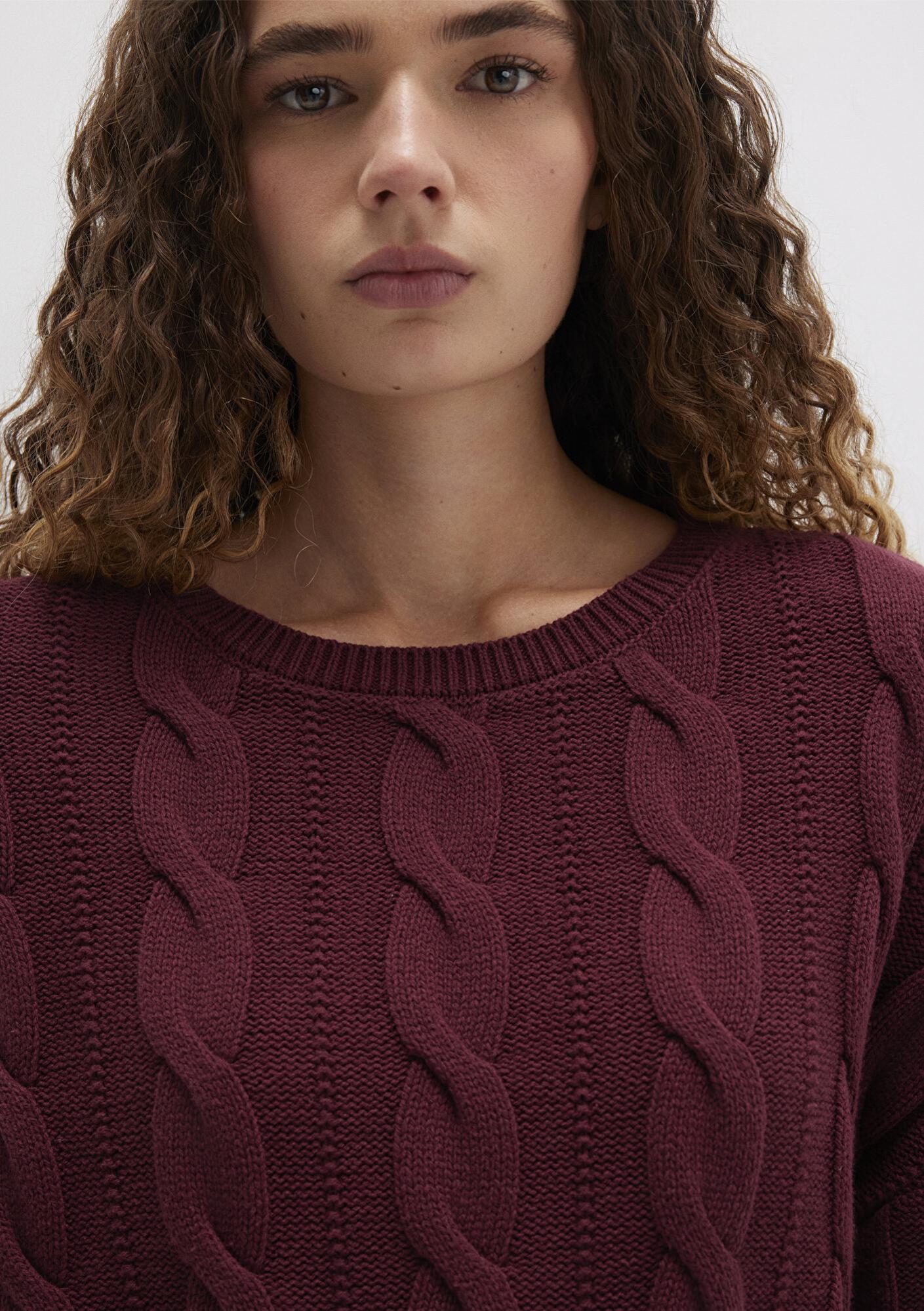 Mavi Bisiklet Yaka Bordo Kazak Crop / Kısa Kesim 1710477-70415