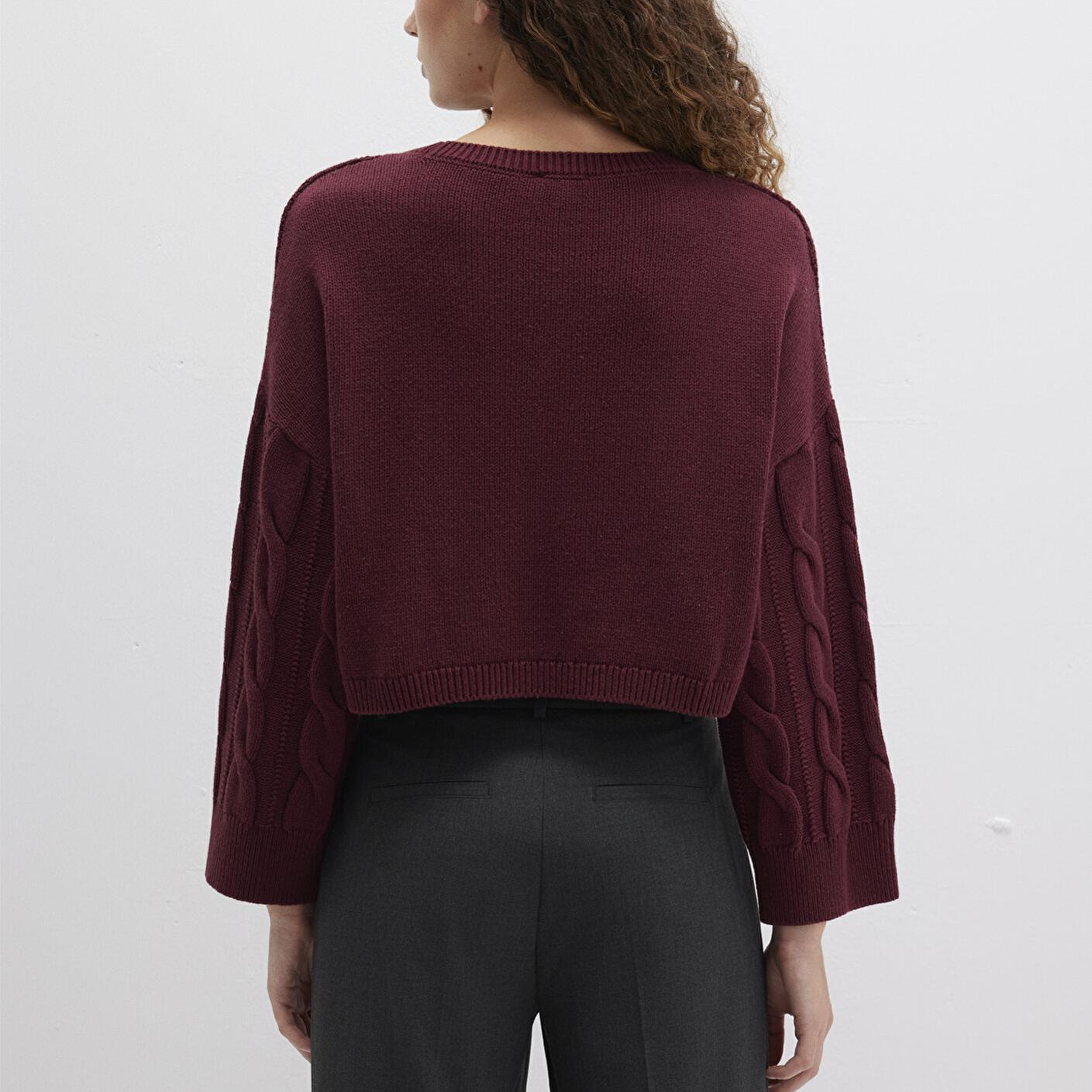 Mavi Bisiklet Yaka Bordo Kazak Crop / Kısa Kesim 1710477-70415