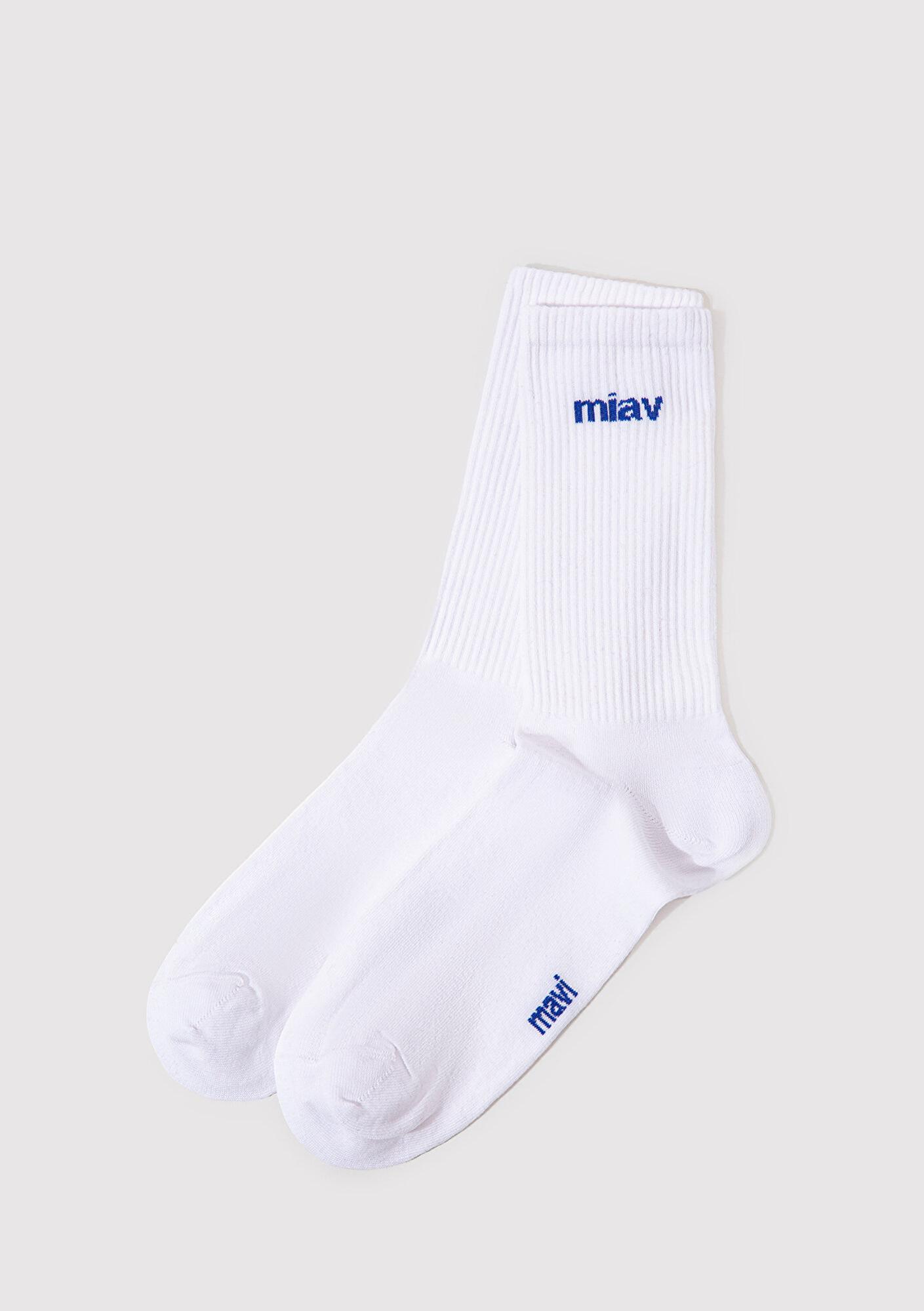 Mavi Miav Baskılı Beyaz Soket Çorap 0911440-620