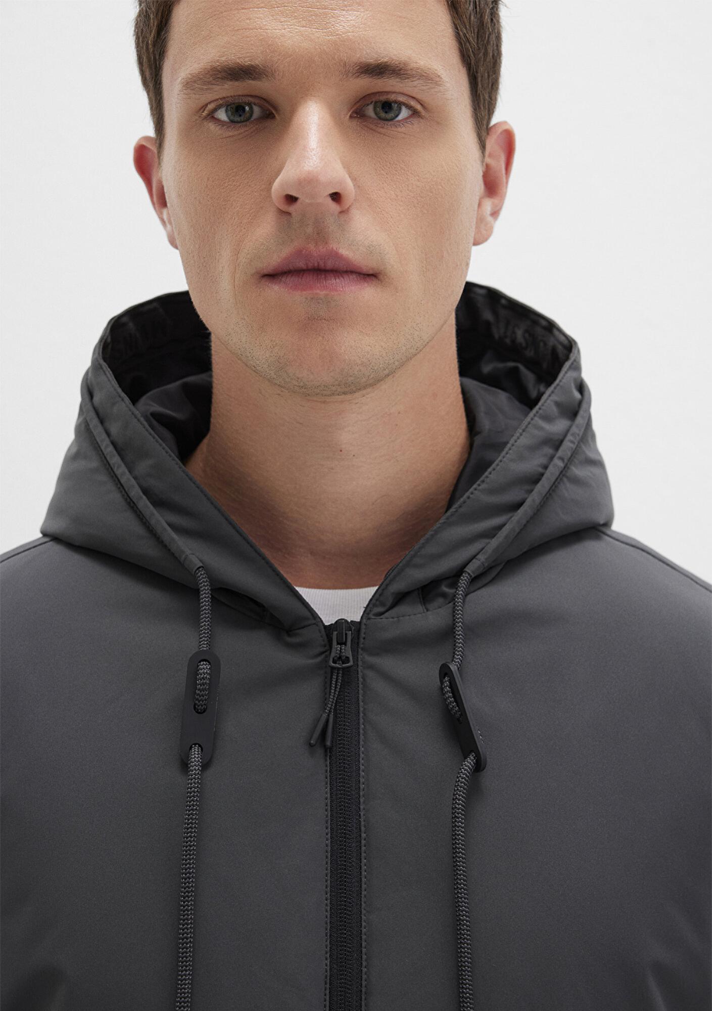 Mavi Kapüşonlu Antrasit Şişme Mont 0110352-86803