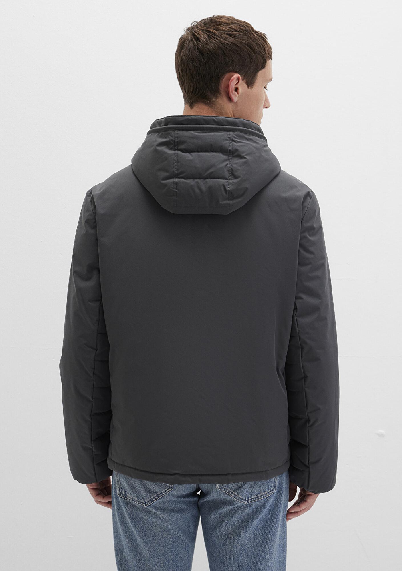 Mavi Kapüşonlu Antrasit Şişme Mont 0110352-86803