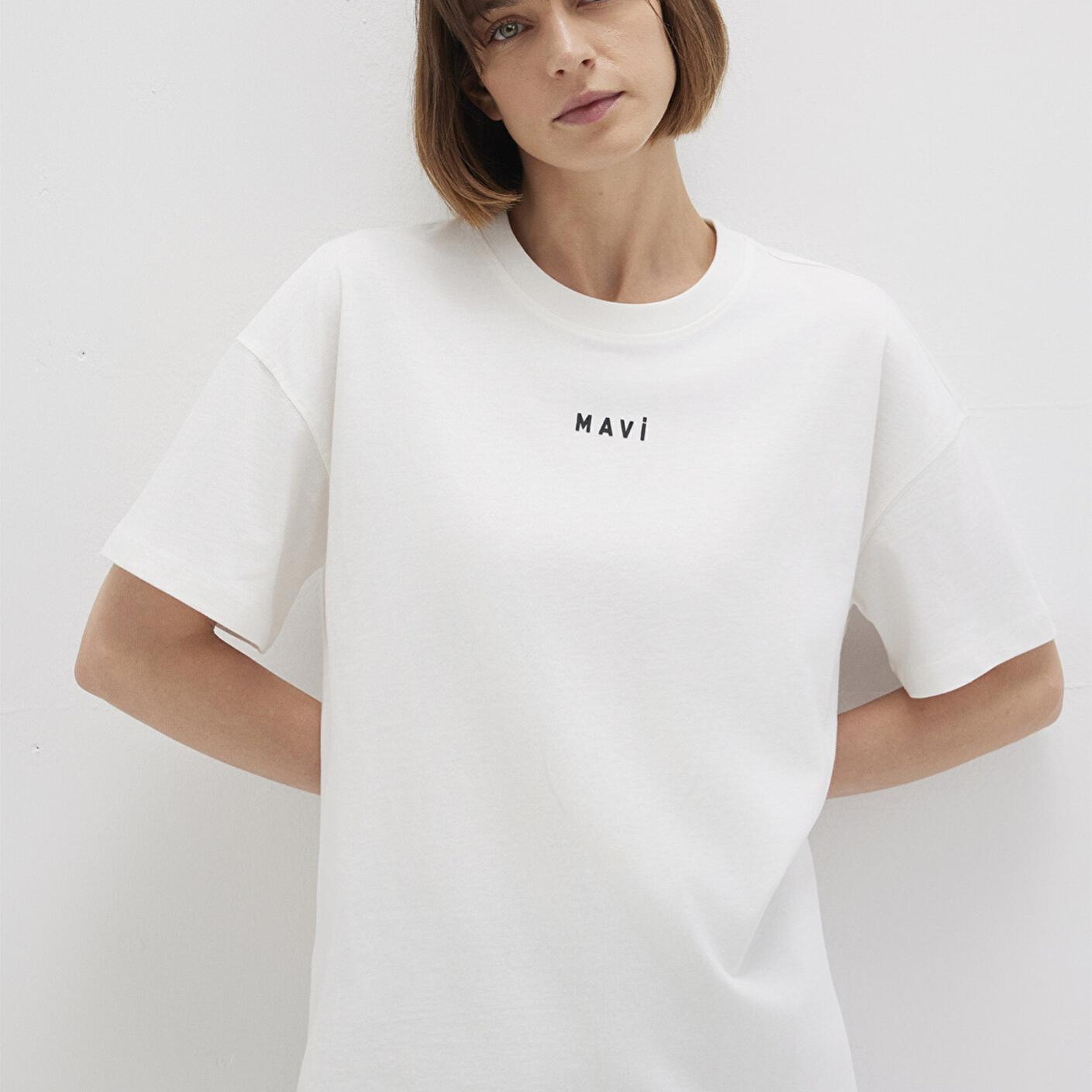 Mavi Mavi Logo Baskılı Beyaz Tişört Loose Fit / Bol Rahat Kesim 1612518-70057