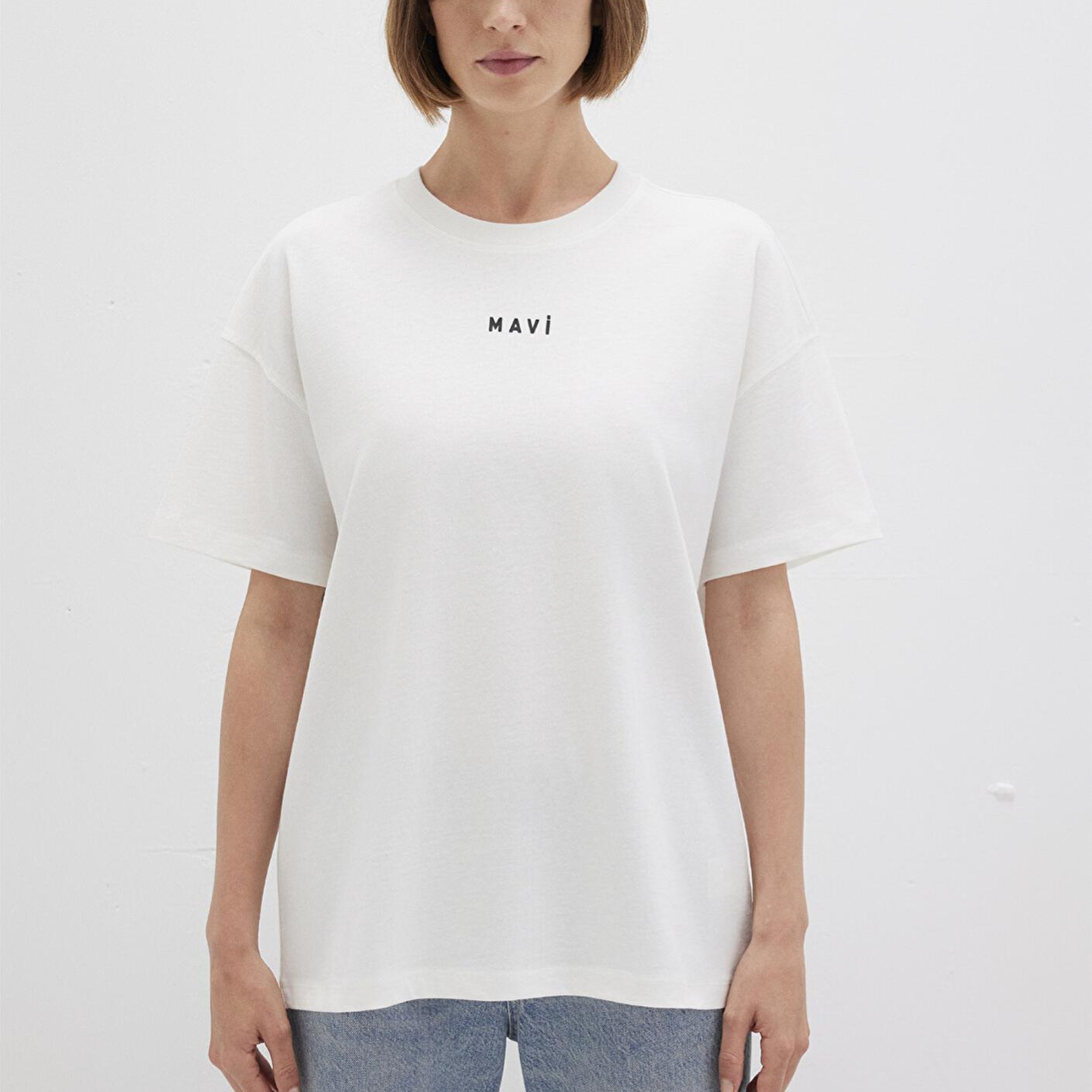 Mavi Mavi Logo Baskılı Beyaz Tişört Loose Fit / Bol Rahat Kesim 1612518-70057