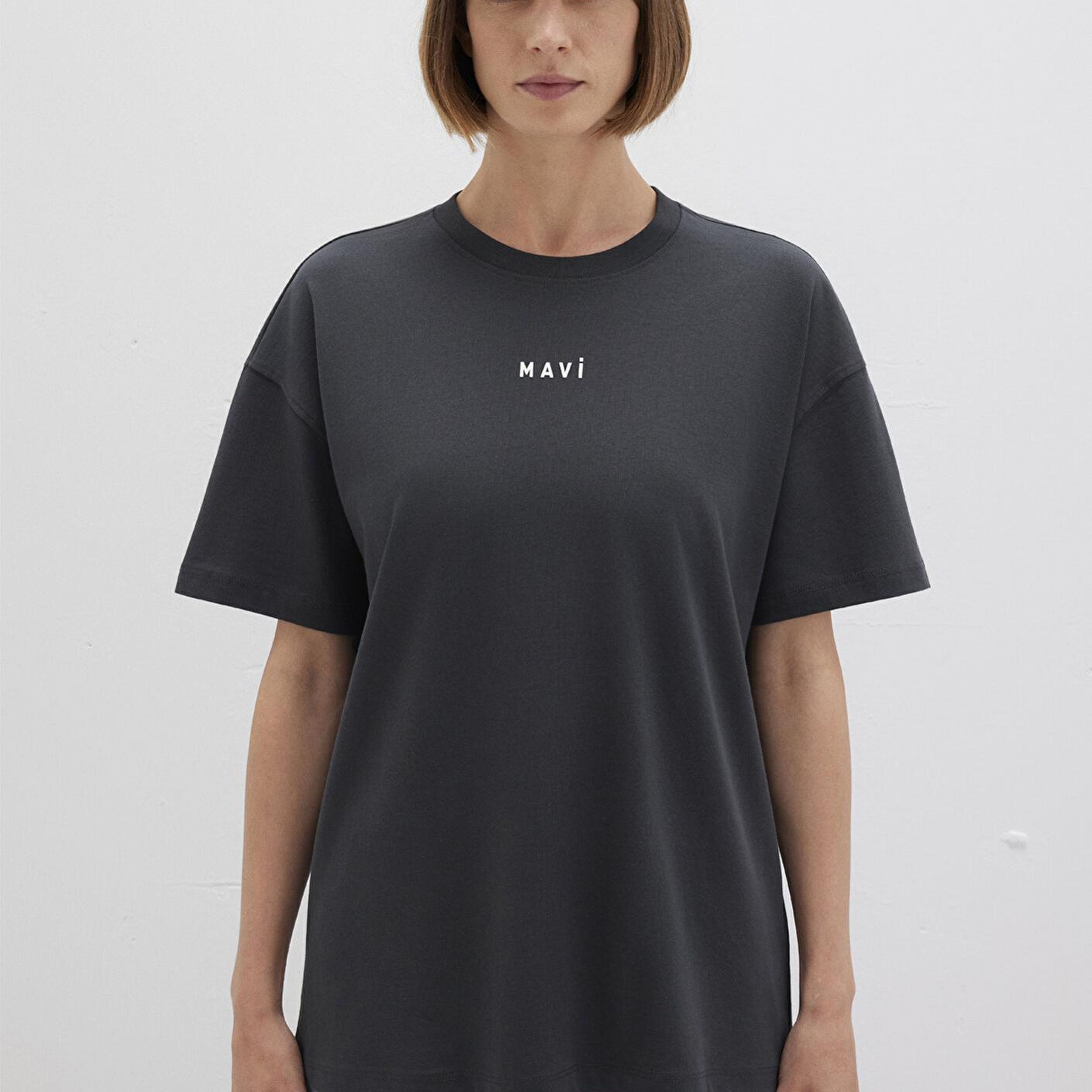 Mavi Mavi Logo Baskılı Antrasit Tişört Loose Fit / Bol Rahat Kesim 1612518-70087