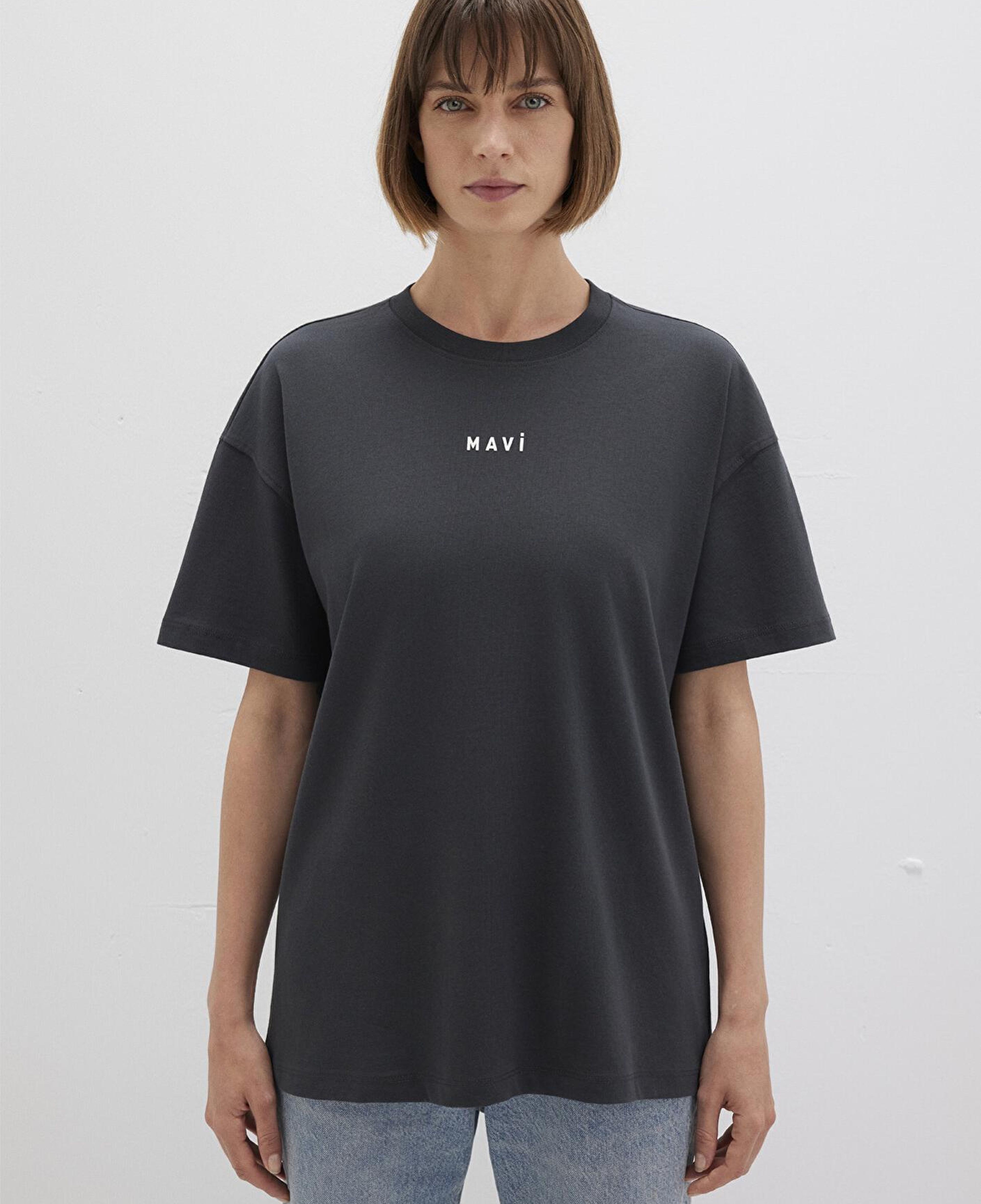 Mavi Mavi Logo Baskılı Antrasit Tişört Loose Fit / Bol Rahat Kesim 1612518-70087