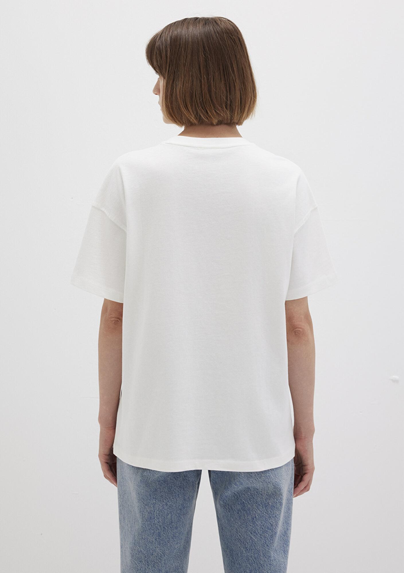 Mavi Mavi Logo Baskılı Beyaz Tişört Loose Fit / Bol Rahat Kesim 1612518-70057