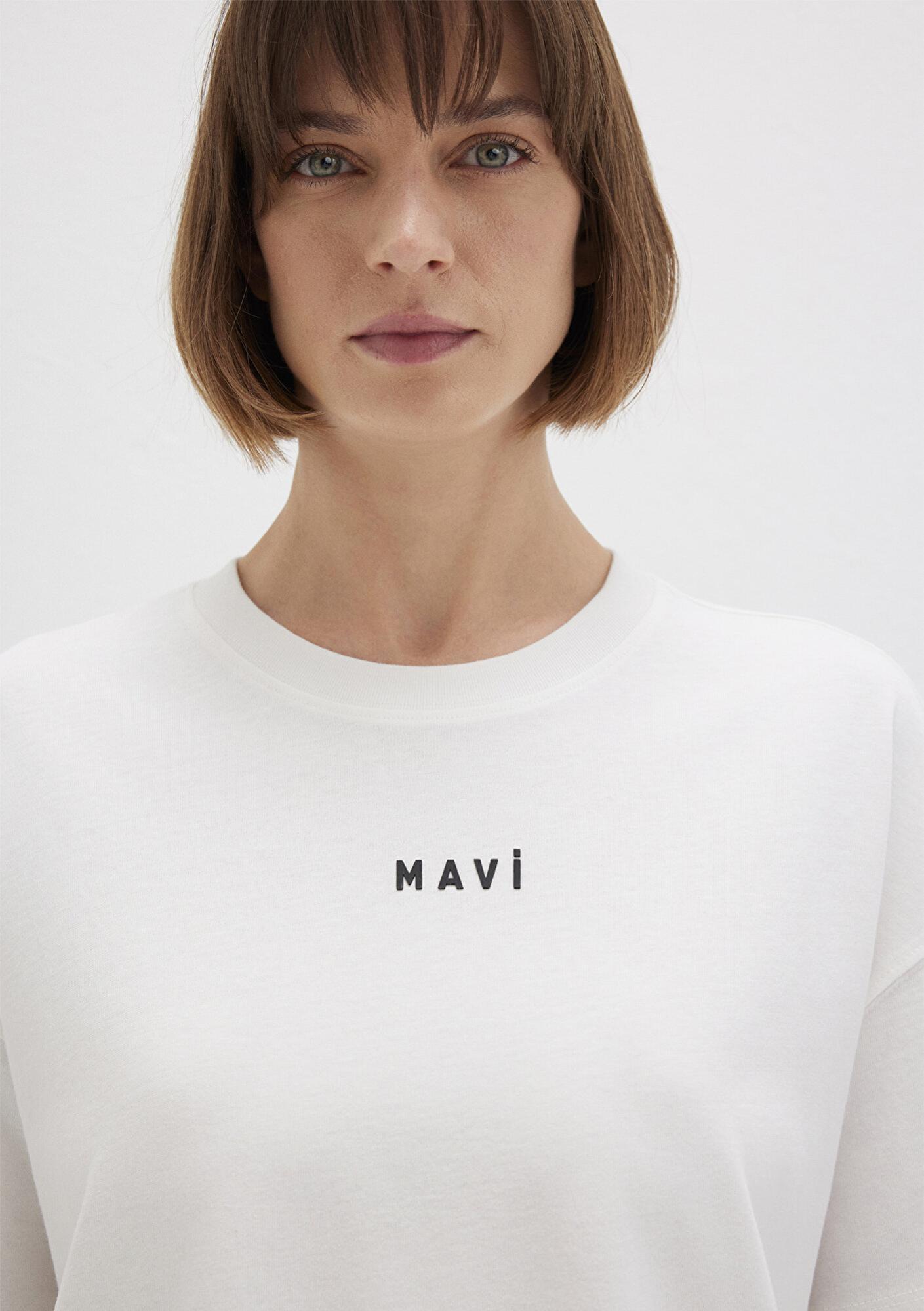Mavi Mavi Logo Baskılı Beyaz Tişört Loose Fit / Bol Rahat Kesim 1612518-70057