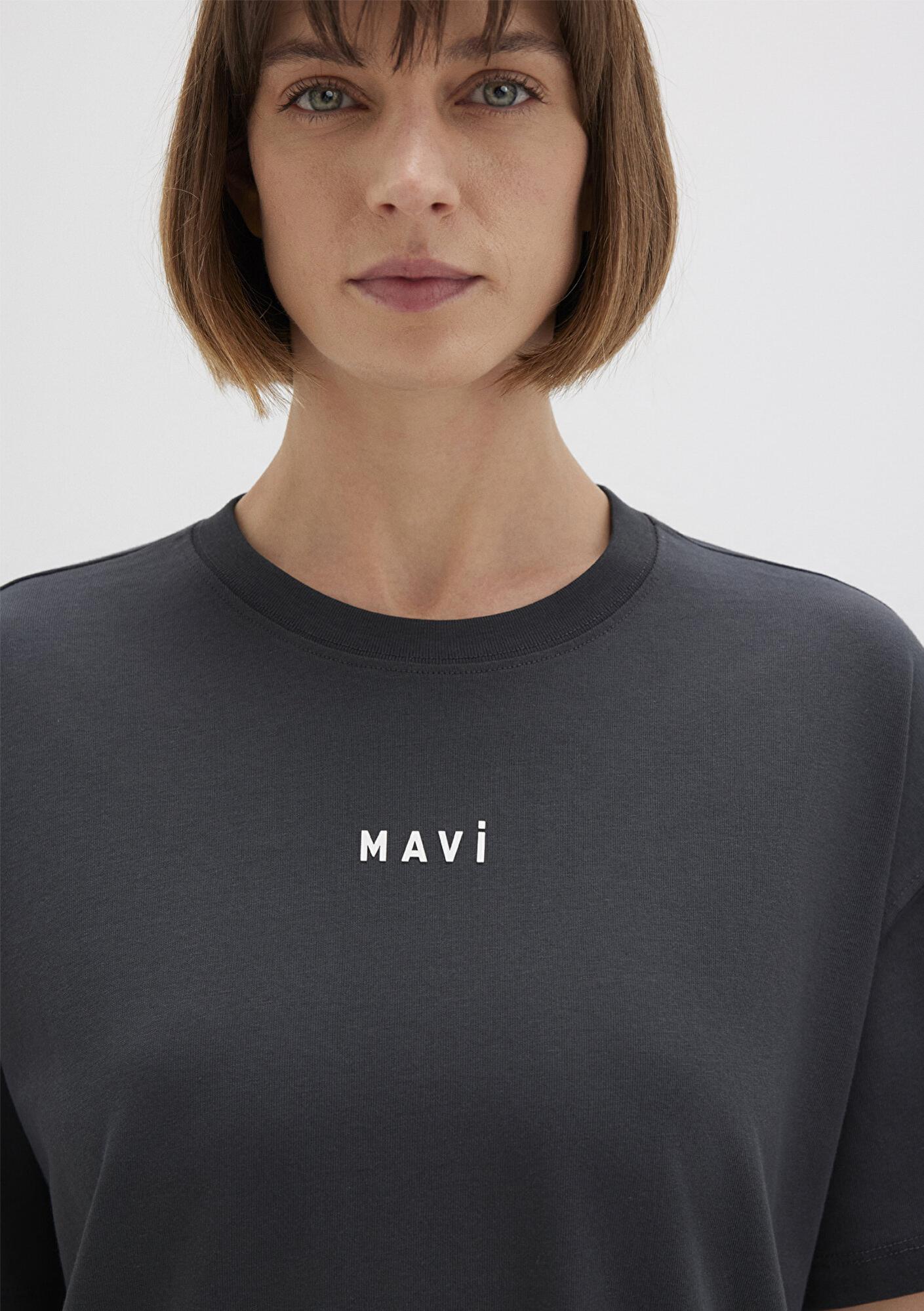 Mavi Mavi Logo Baskılı Antrasit Tişört Loose Fit / Bol Rahat Kesim 1612518-70087