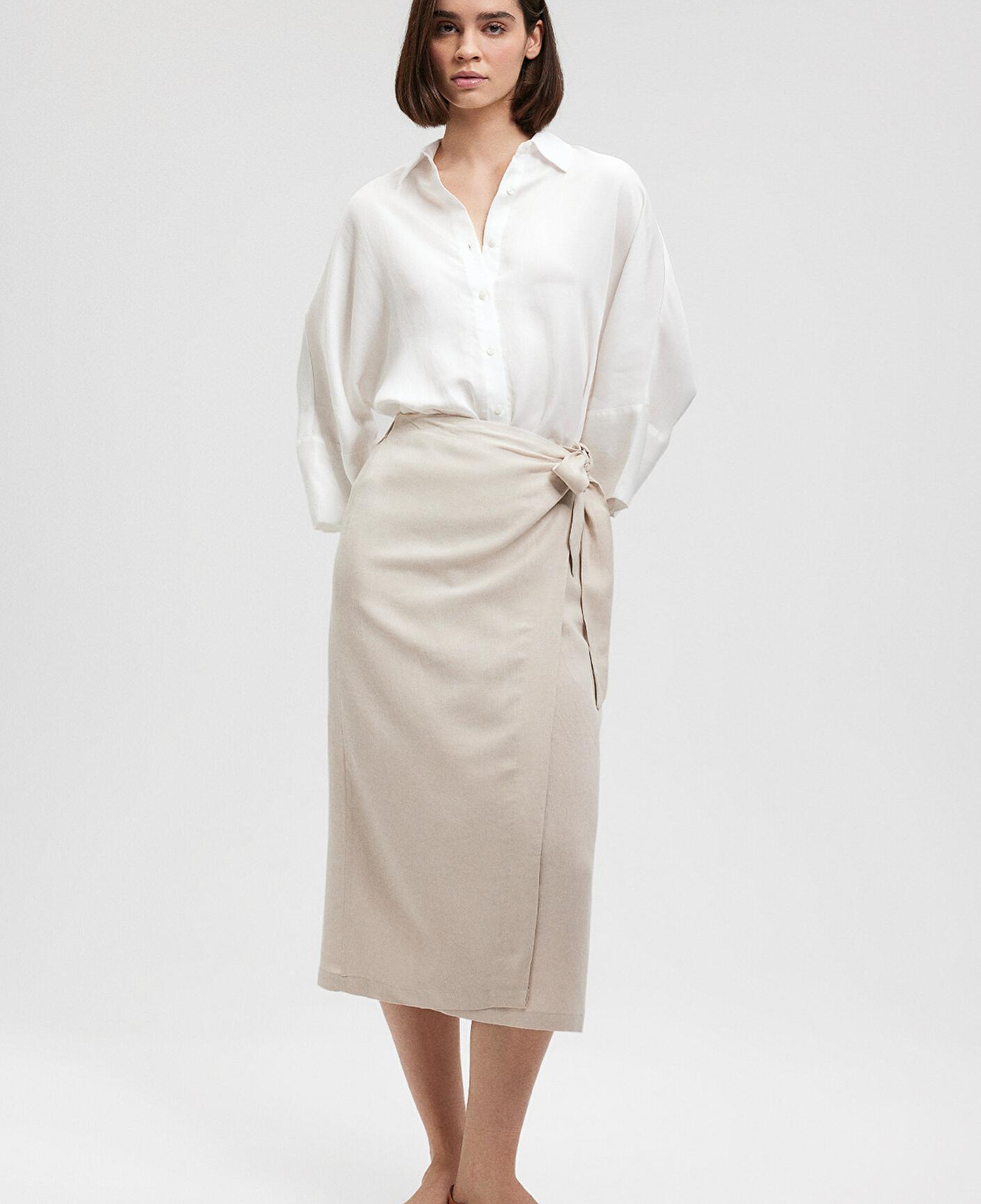 Mavi Keten Karışımlı Bej Viskoz Etek 1310521-70136