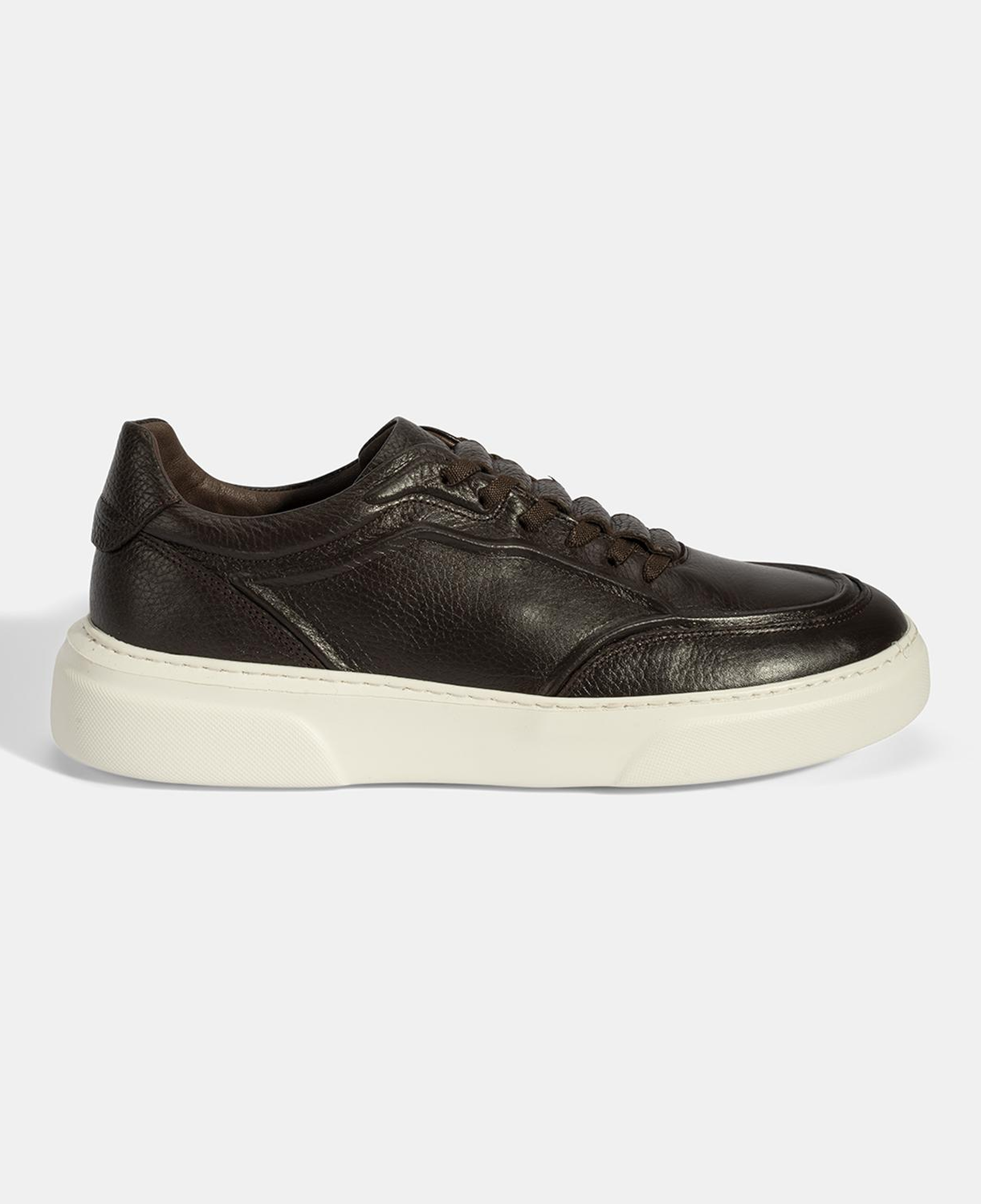 Erkek Kahve Bağcıklı Deri Sneaker