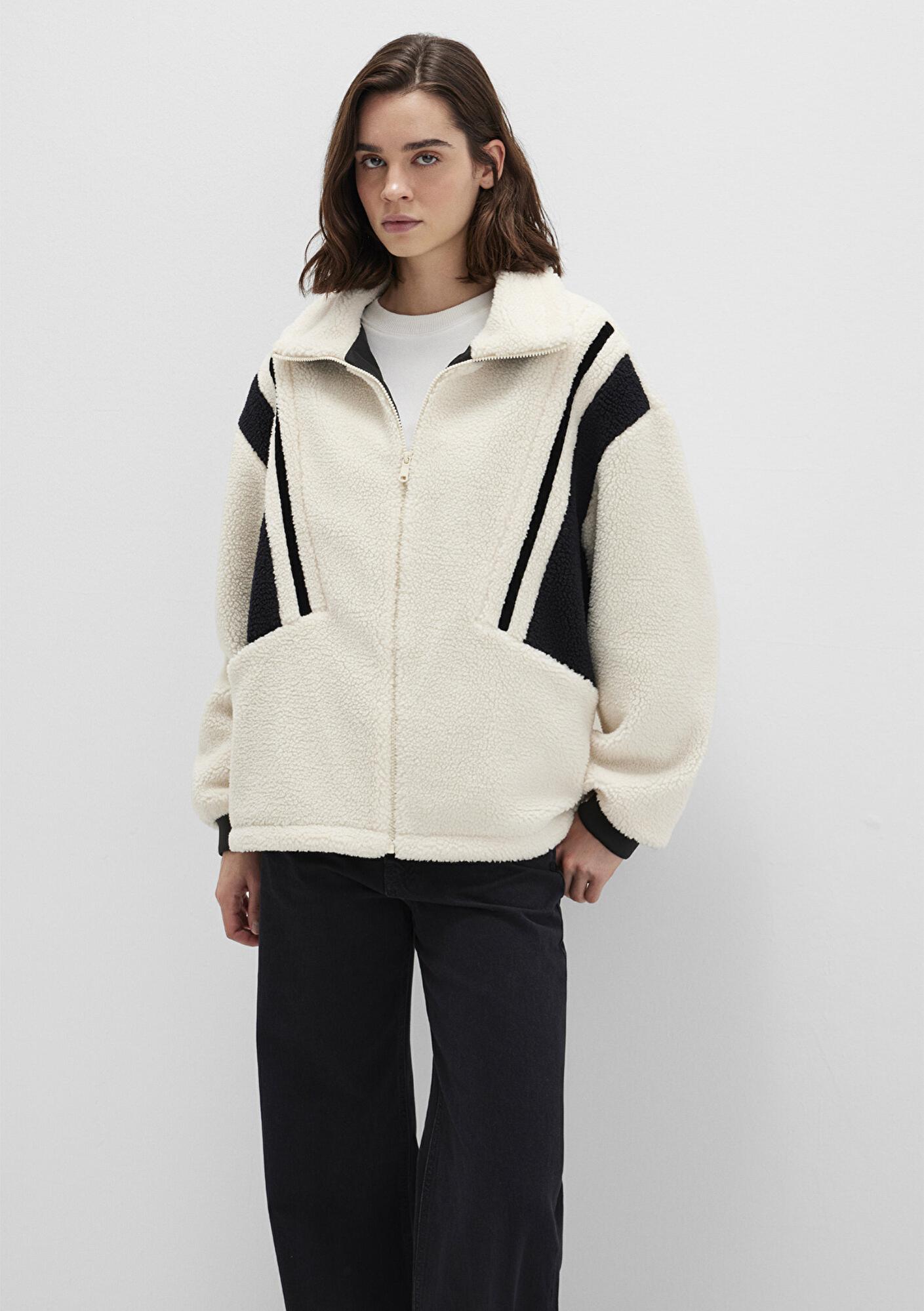 Mavi Kontrast Renkli Sherpa Ceket Loose Fit / Bol Rahat Kesim 1110520-70007