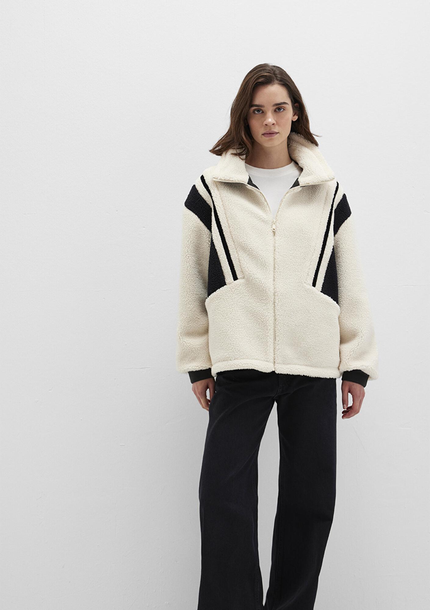 Mavi Kontrast Renkli Sherpa Ceket Loose Fit / Bol Rahat Kesim 1110520-70007