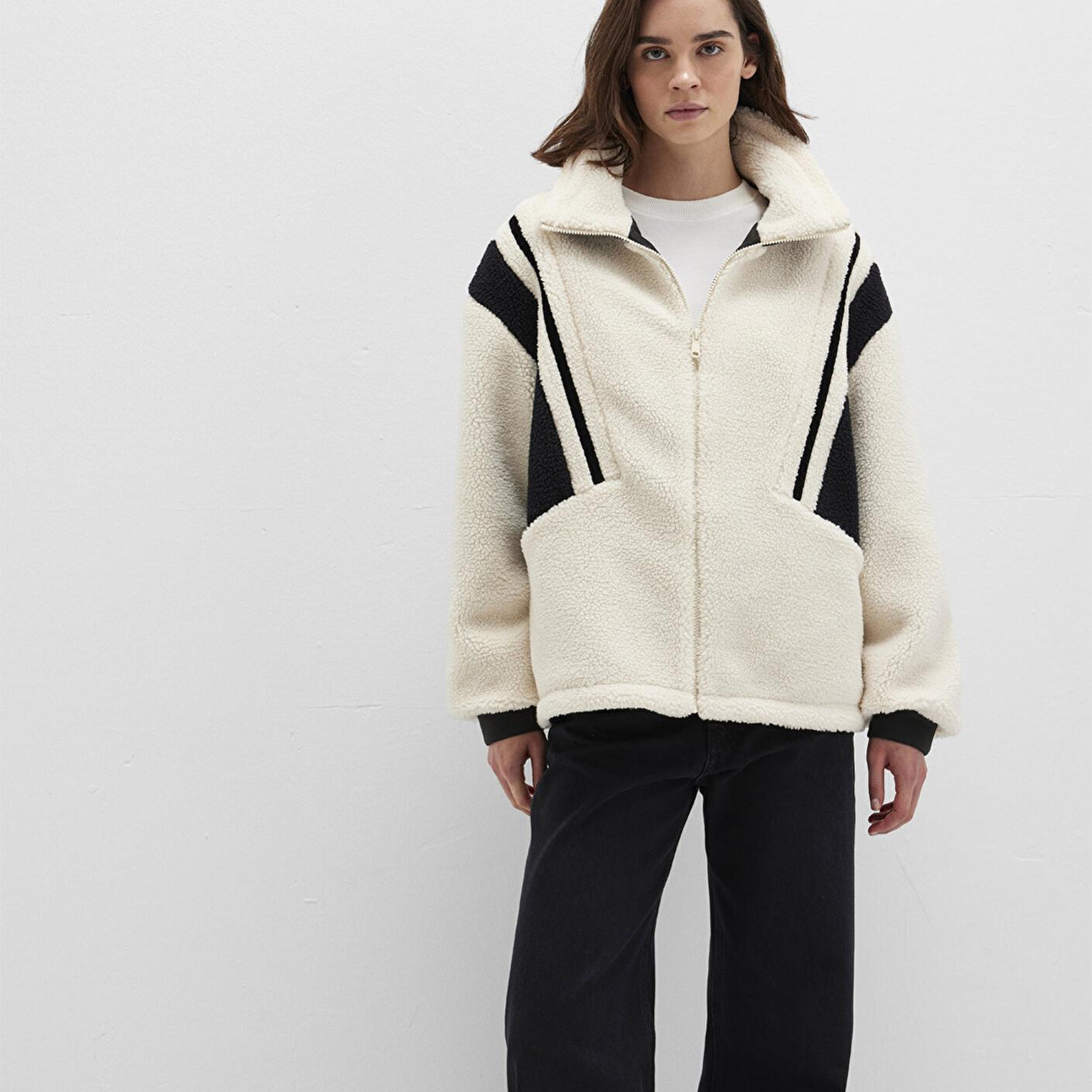 Mavi Kontrast Renkli Sherpa Ceket Loose Fit / Bol Rahat Kesim 1110520-70007