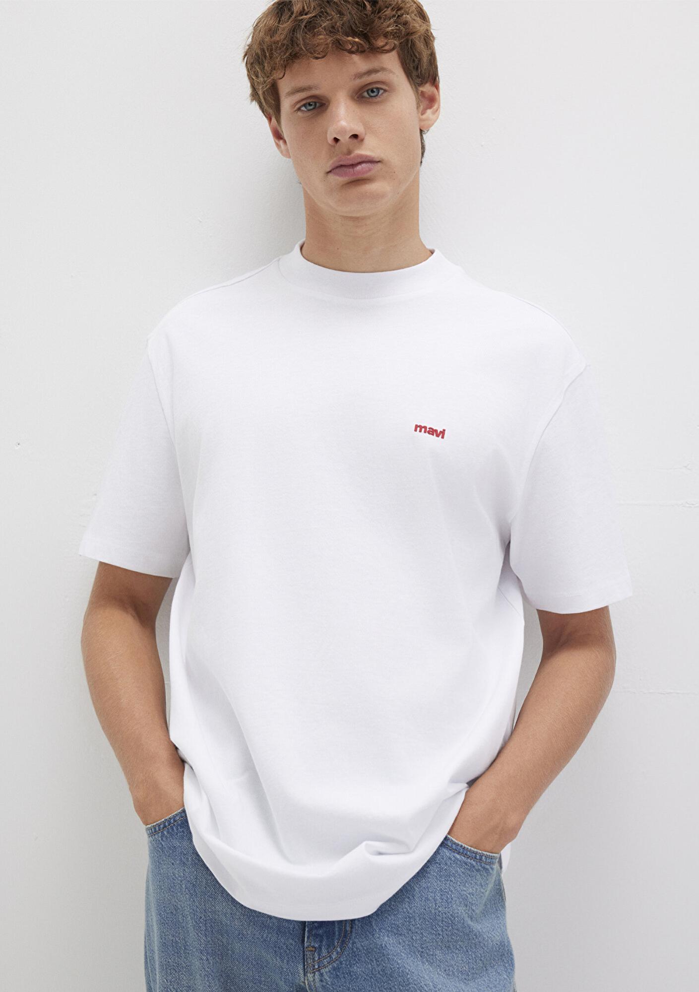 Mavi Mavi Logo Baskılı Beyaz Basic Tişört Loose Fit / Bol Rahat Kesim 0612216-620