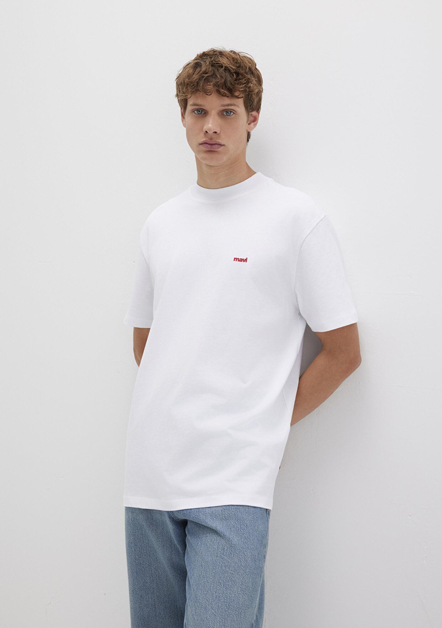 Mavi Mavi Logo Baskılı Beyaz Basic Tişört Loose Fit / Bol Rahat Kesim 0612216-620