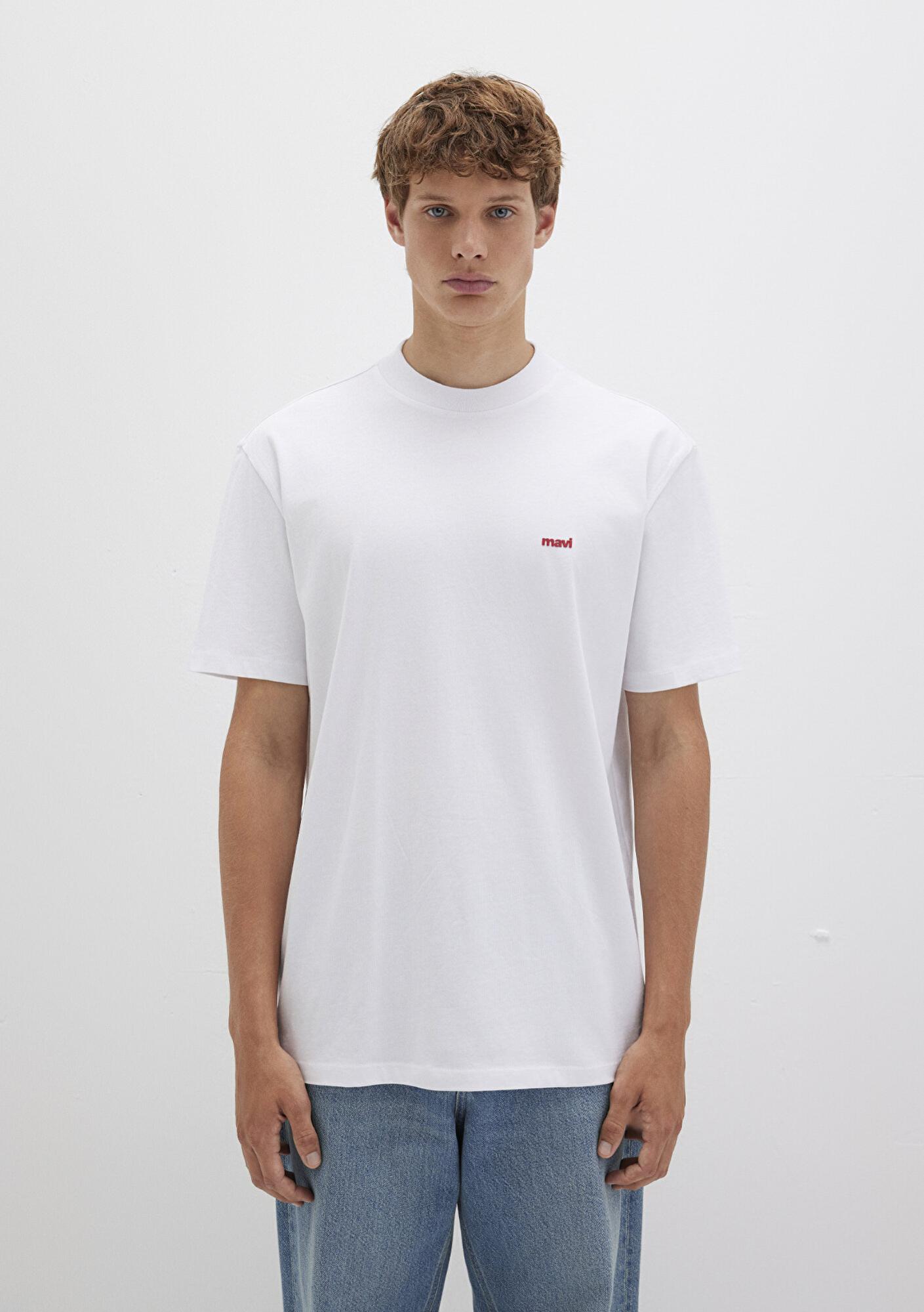 Mavi Mavi Logo Baskılı Beyaz Basic Tişört Loose Fit / Bol Rahat Kesim 0612216-620