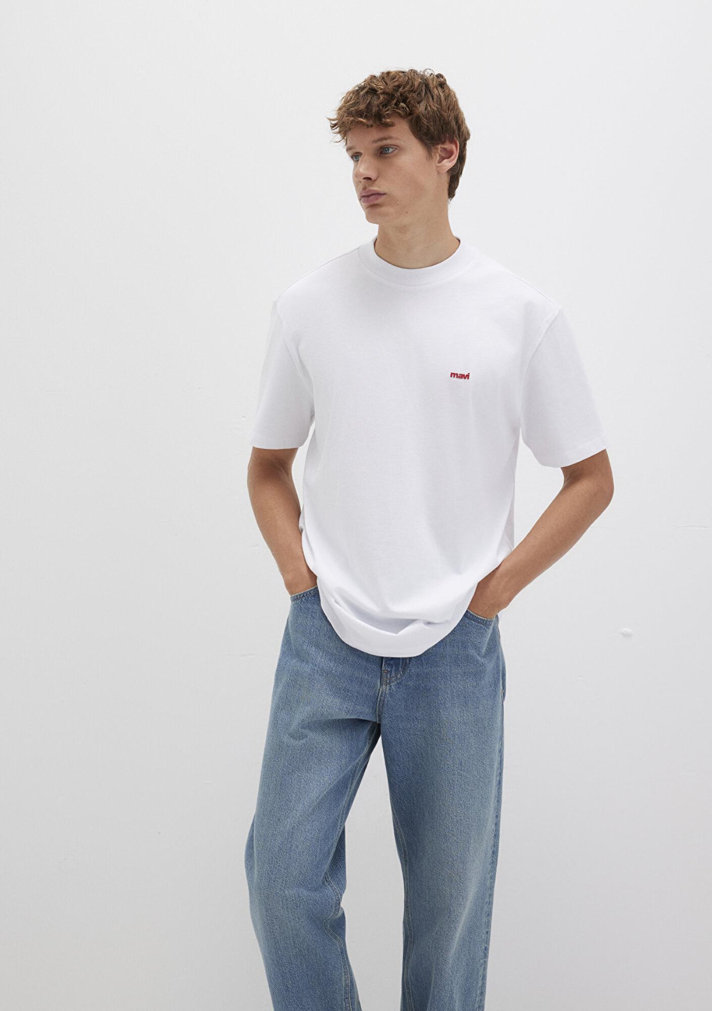 Mavi Mavi Logo Baskılı Beyaz Basic Tişört Loose Fit / Bol Rahat Kesim 0612216-620