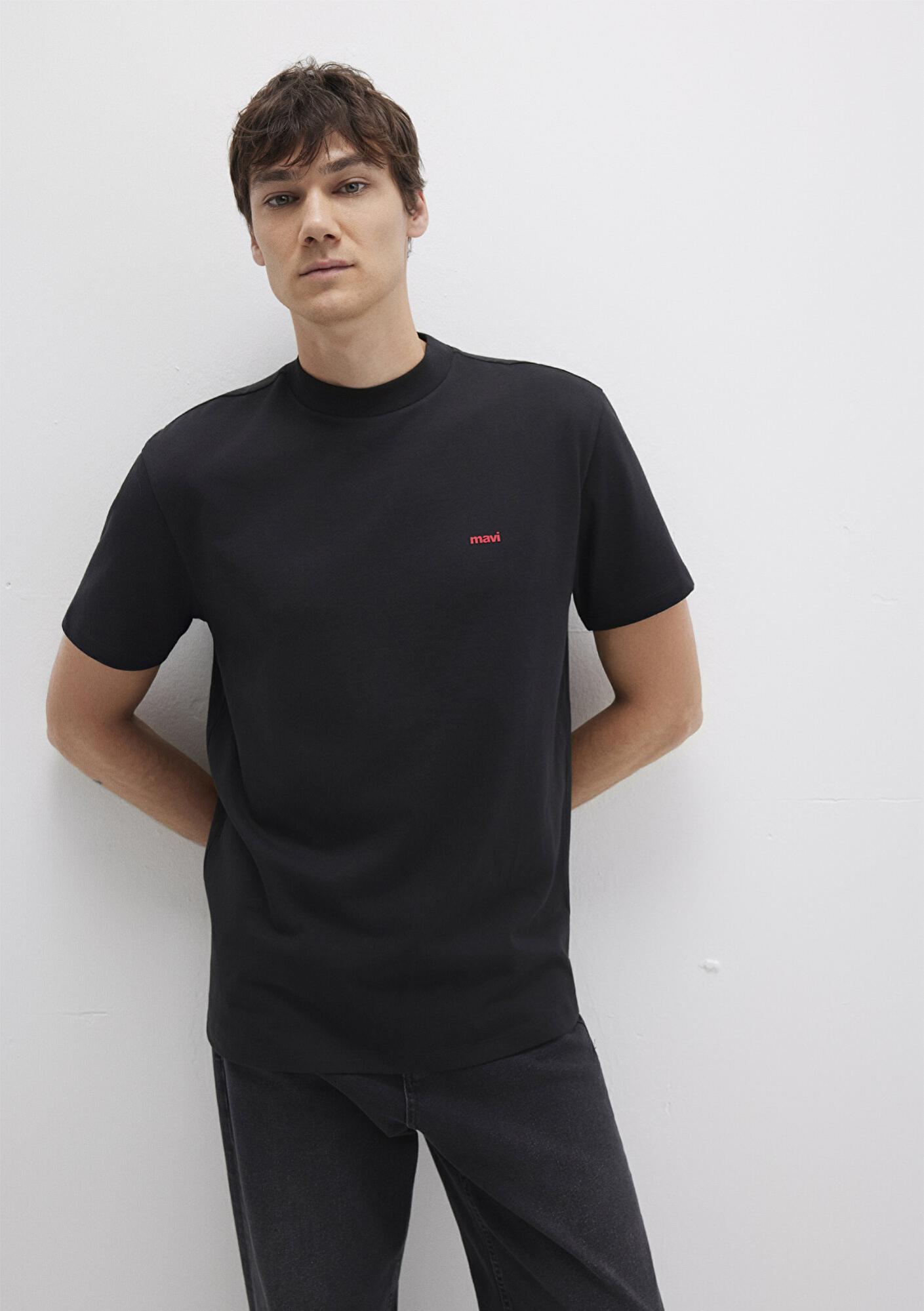 Mavi Mavi Logo Baskılı Siyah Basic Tişört Loose Fit / Bol Rahat Kesim 0612216-900