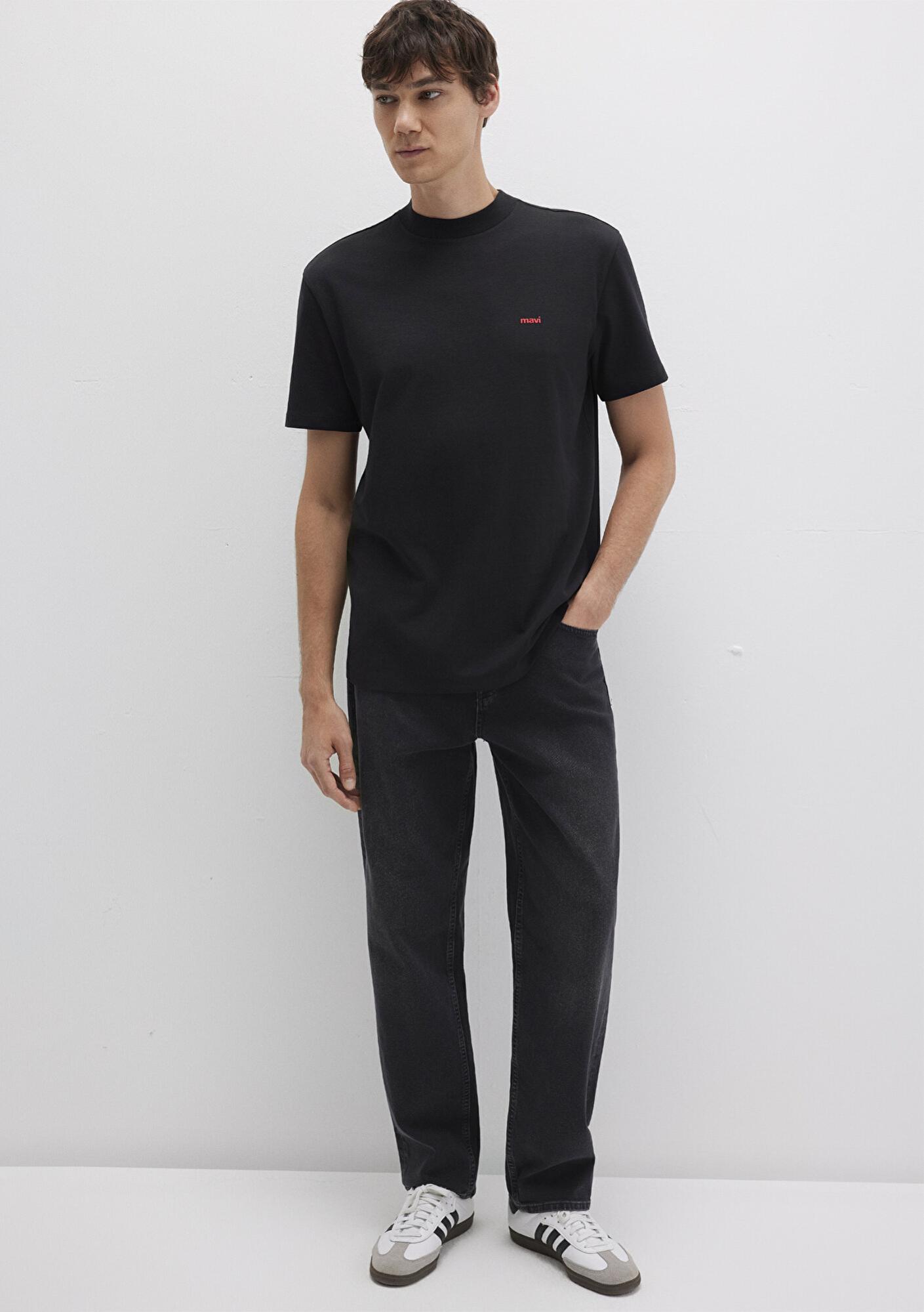 Mavi Mavi Logo Baskılı Siyah Basic Tişört Loose Fit / Bol Rahat Kesim 0612216-900