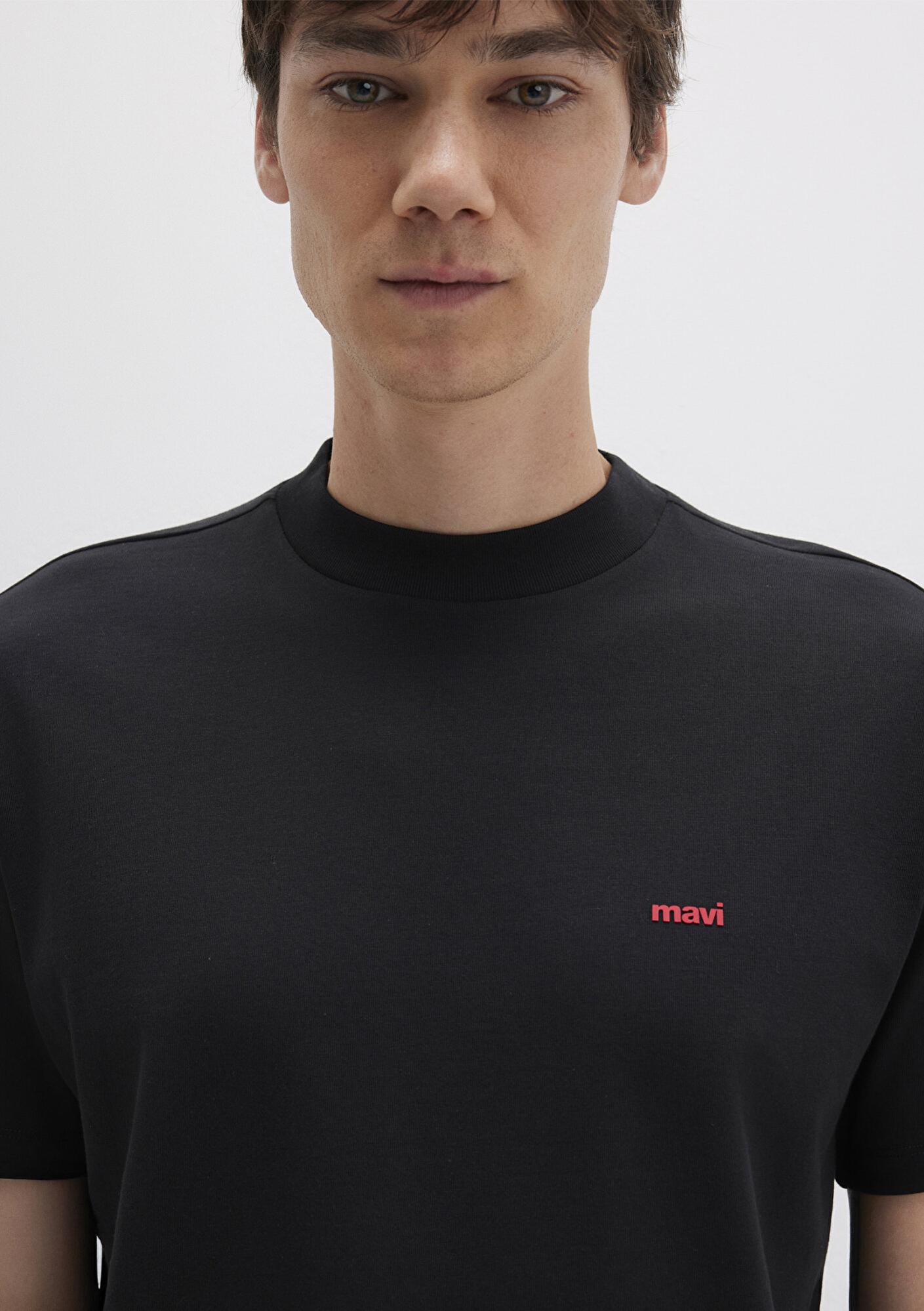 Mavi Mavi Logo Baskılı Siyah Basic Tişört Loose Fit / Bol Rahat Kesim 0612216-900