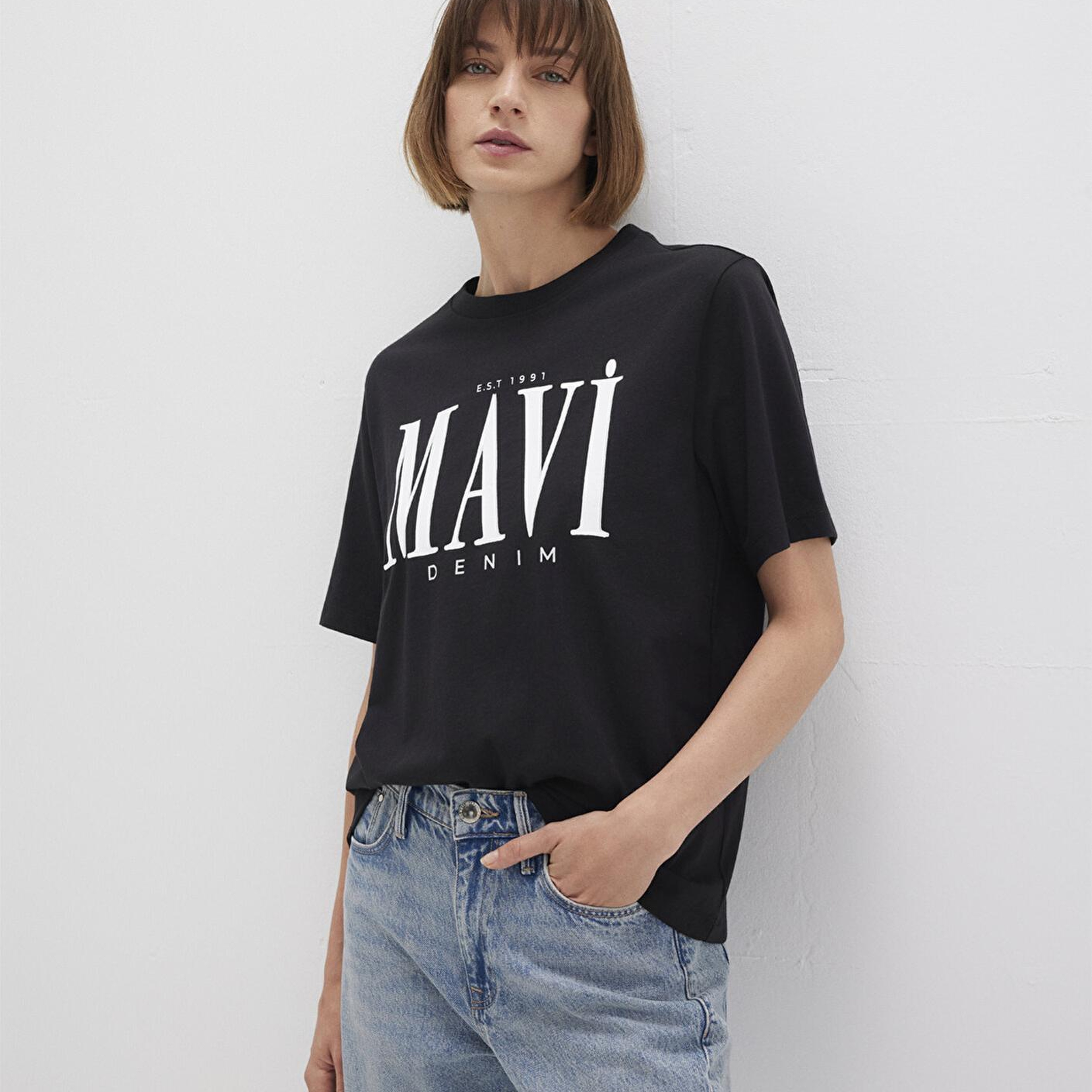 Mavi Mavi Logo Baskılı Siyah Tişört Regular Fit / Normal Kesim 1611990-900