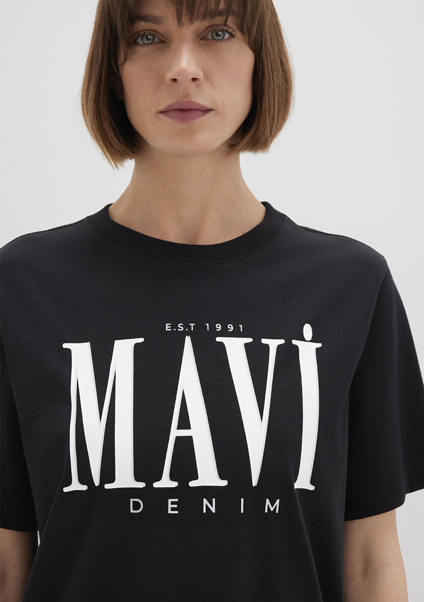 Mavi Mavi Logo Baskılı Siyah Tişört Regular Fit / Normal Kesim 1611990-900