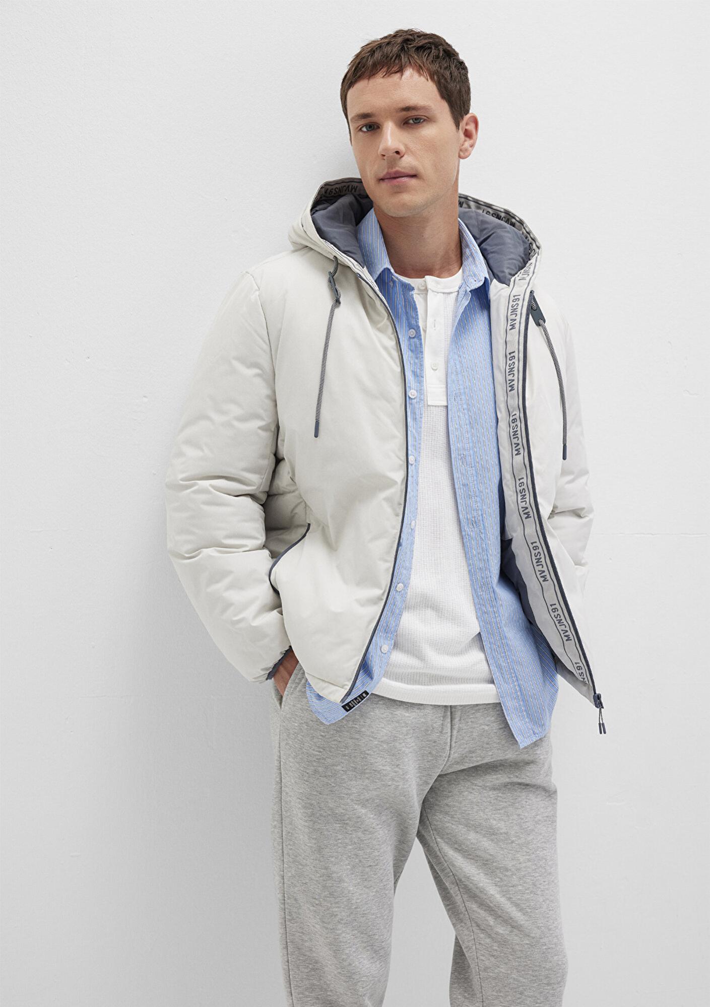 Mavi Kapüşonlu Açık Gri Şişme Mont 0110352-70080