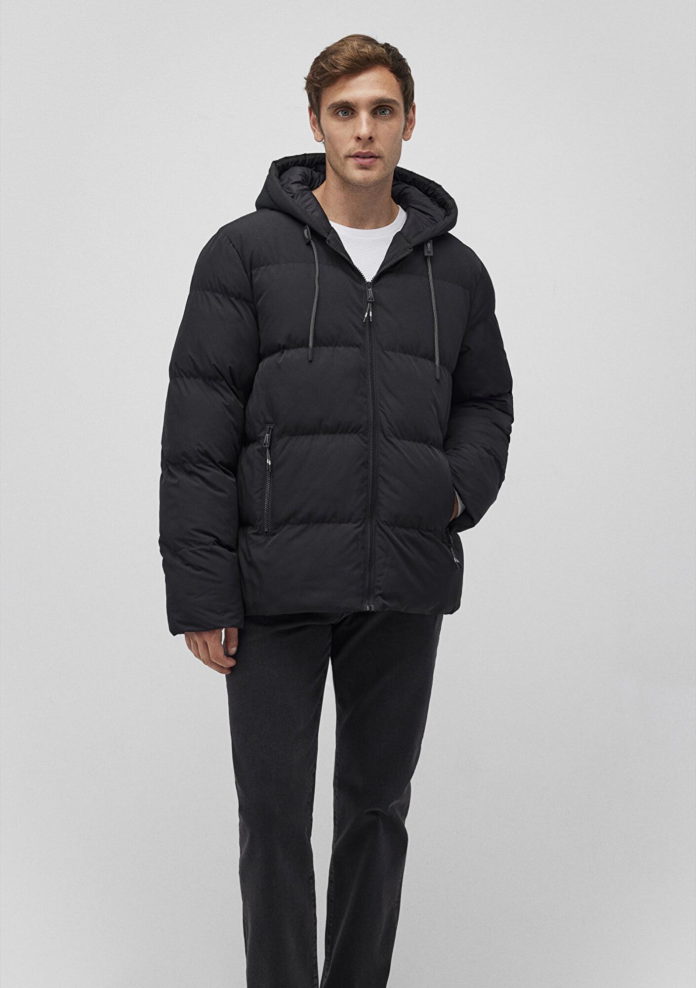 Mavi Kapüşonlu Siyah Şişme Mont 0110349-900