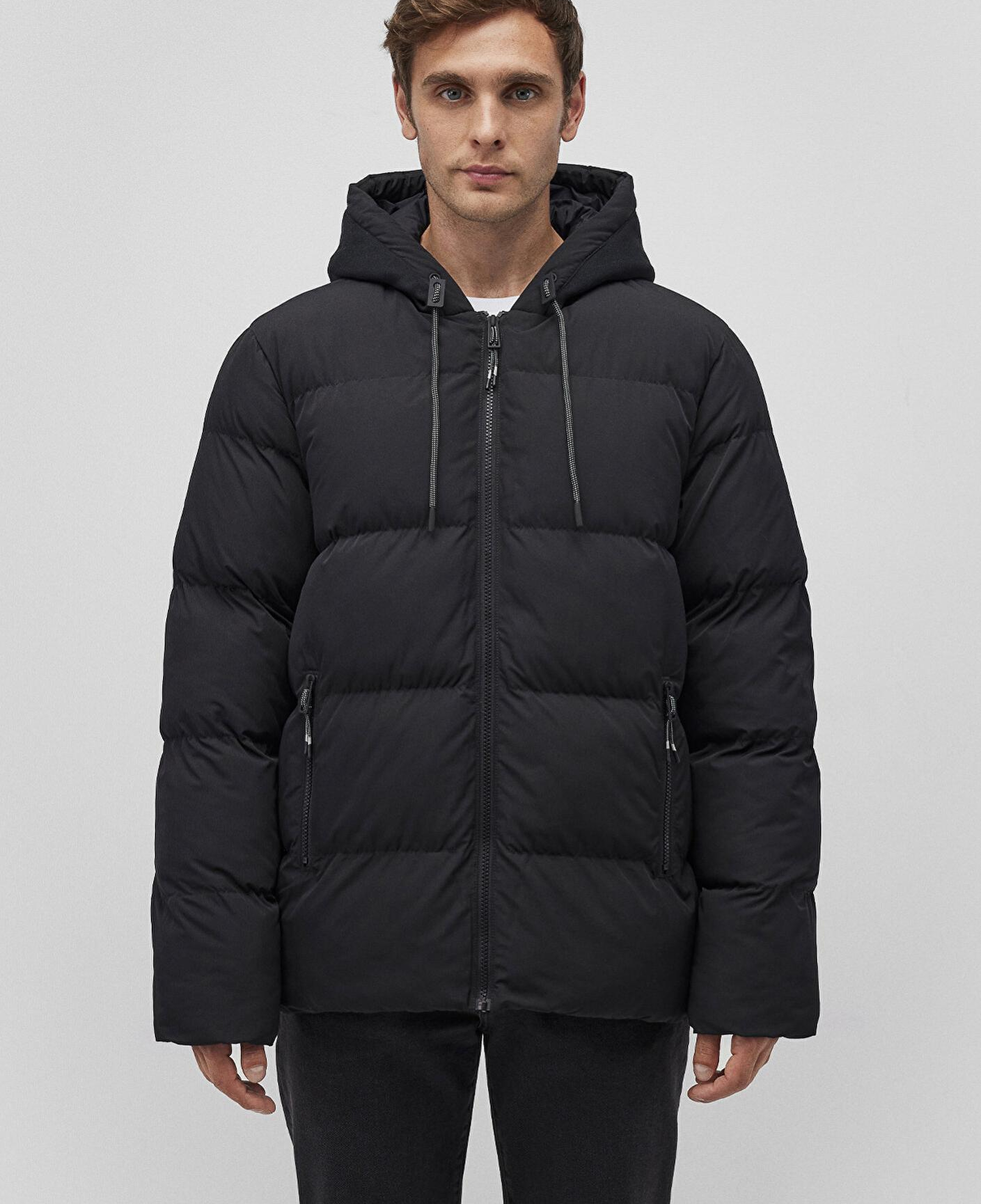 Mavi Kapüşonlu Siyah Şişme Mont 0110349-900