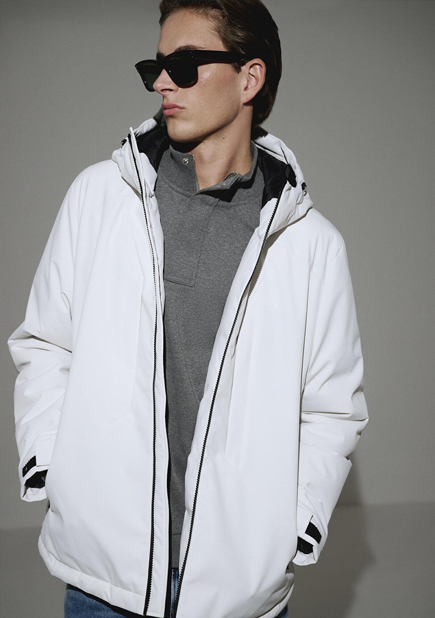 Mavi Su İtici Kapüşonlu Gri Şişme Mont 0110441-83746