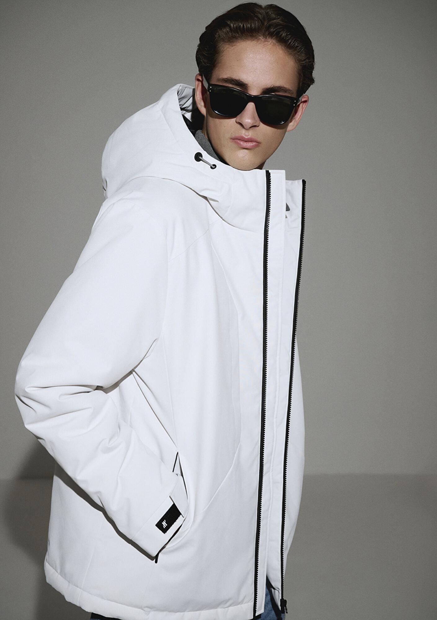 Mavi Su İtici Kapüşonlu Gri Şişme Mont 0110441-83746