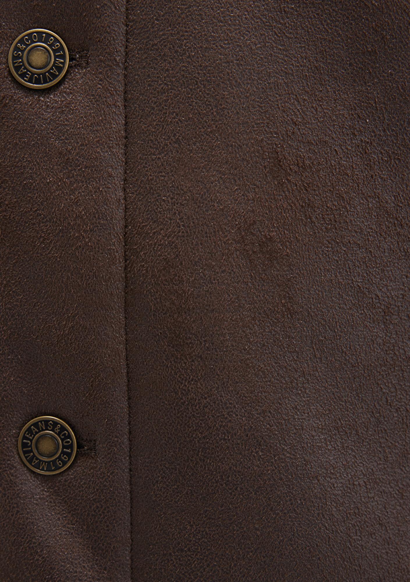 Mavi Suni Kürk Detaylı Kahverengi Suni Deri Ceket Regular Fit / Normal Kesim 0110460-71603