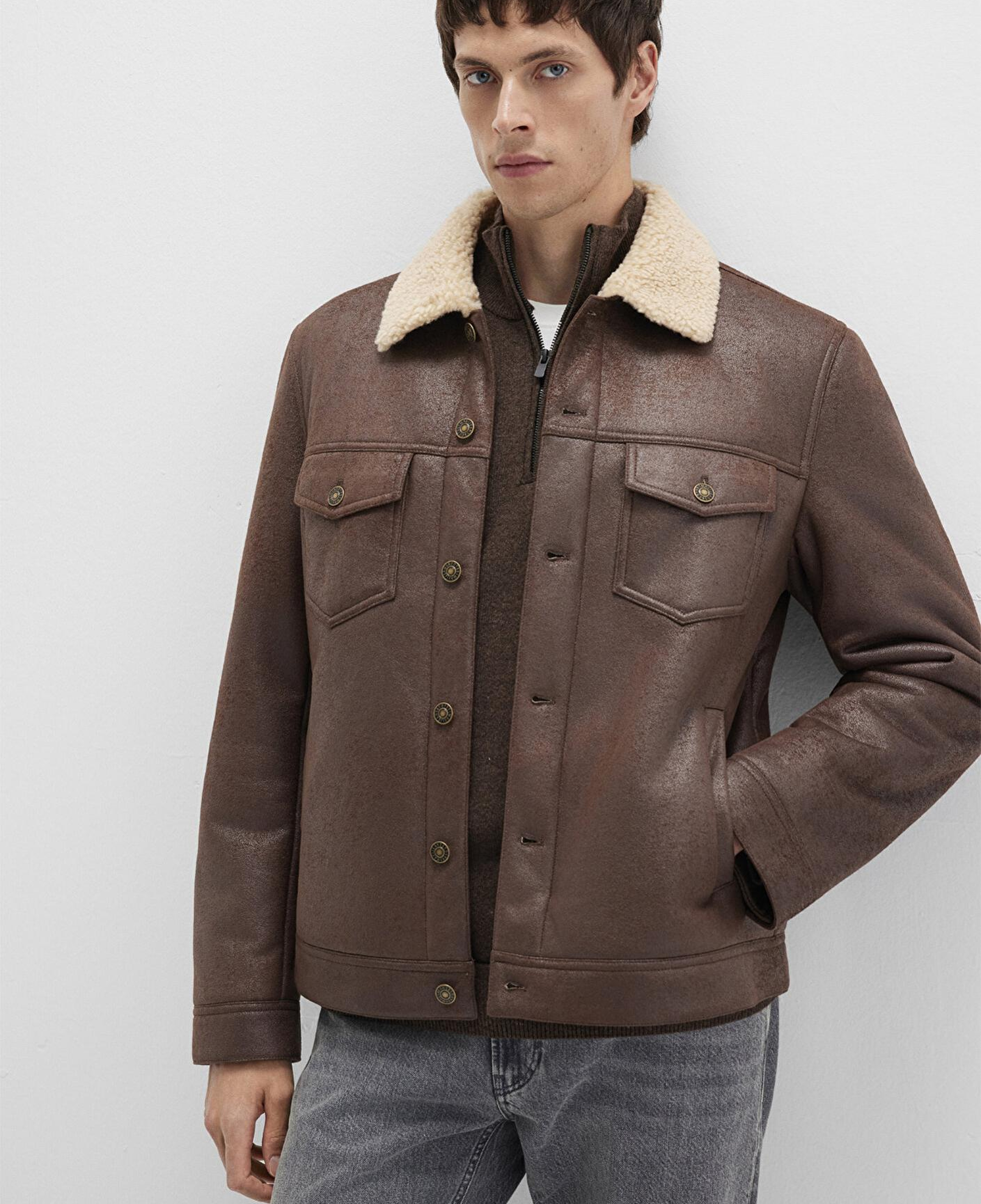 Mavi Suni Kürk Detaylı Kahverengi Suni Deri Ceket Regular Fit / Normal Kesim 0110460-71603