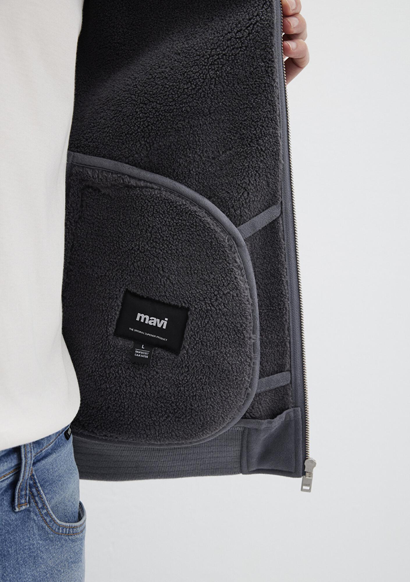 Mavi Suni Kürk Detaylı Gri Suni Süet Ceket Regular Fit / Normal Kesim 0110450-80776