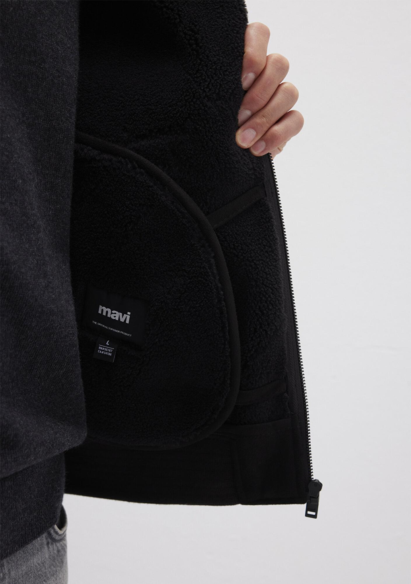 Mavi Suni Kürk Detaylı Siyah Suni Süet Ceket Regular Fit / Normal Kesim 0110450-900