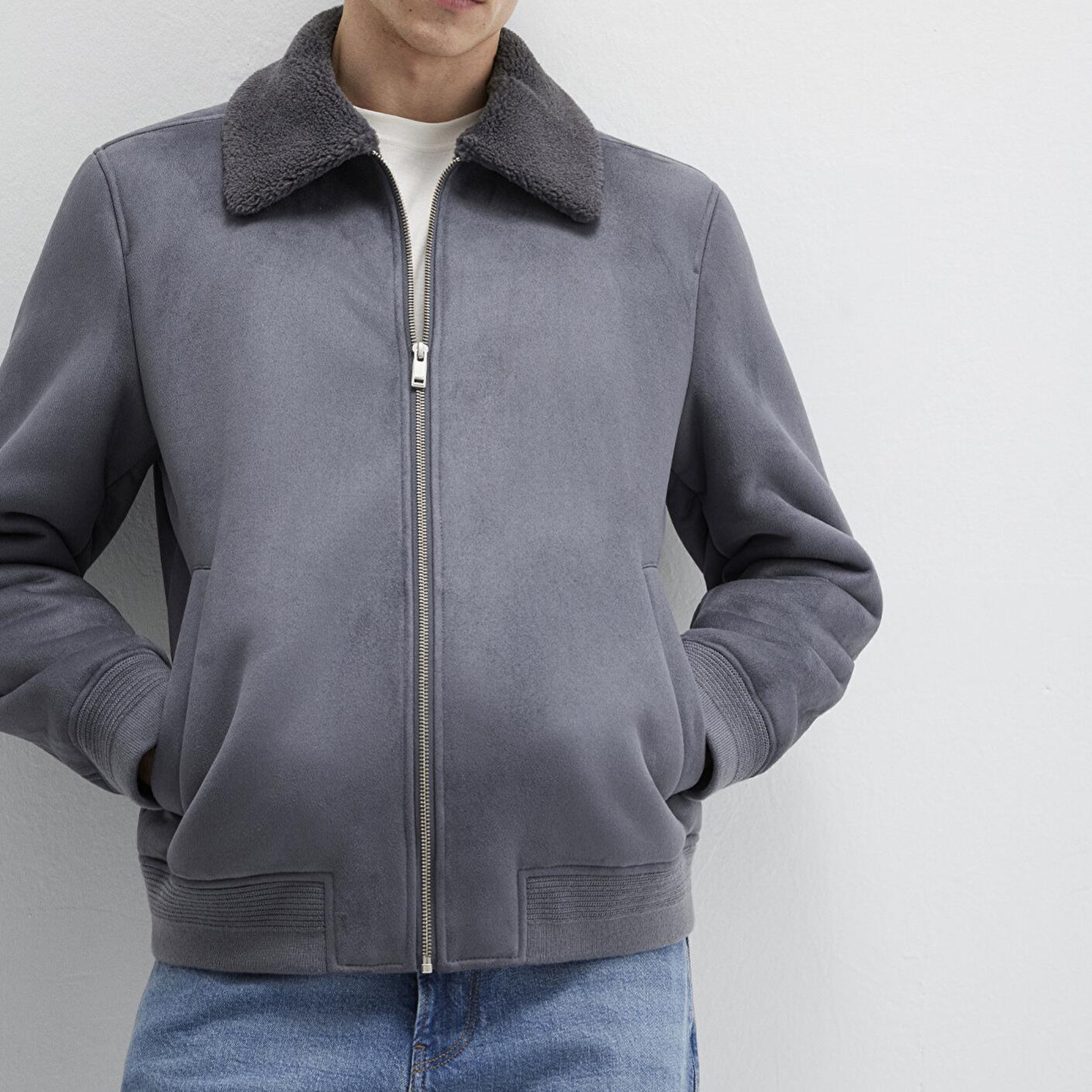 Mavi Suni Kürk Detaylı Gri Suni Süet Ceket Regular Fit / Normal Kesim 0110450-80776