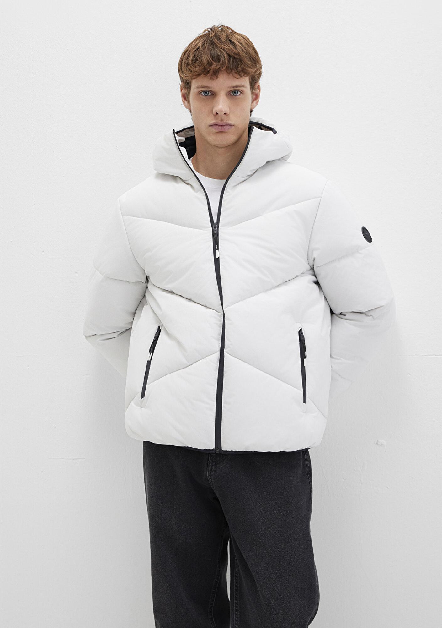 Mavi Kapüşonlu Gri Şişme Mont 0110360-83746