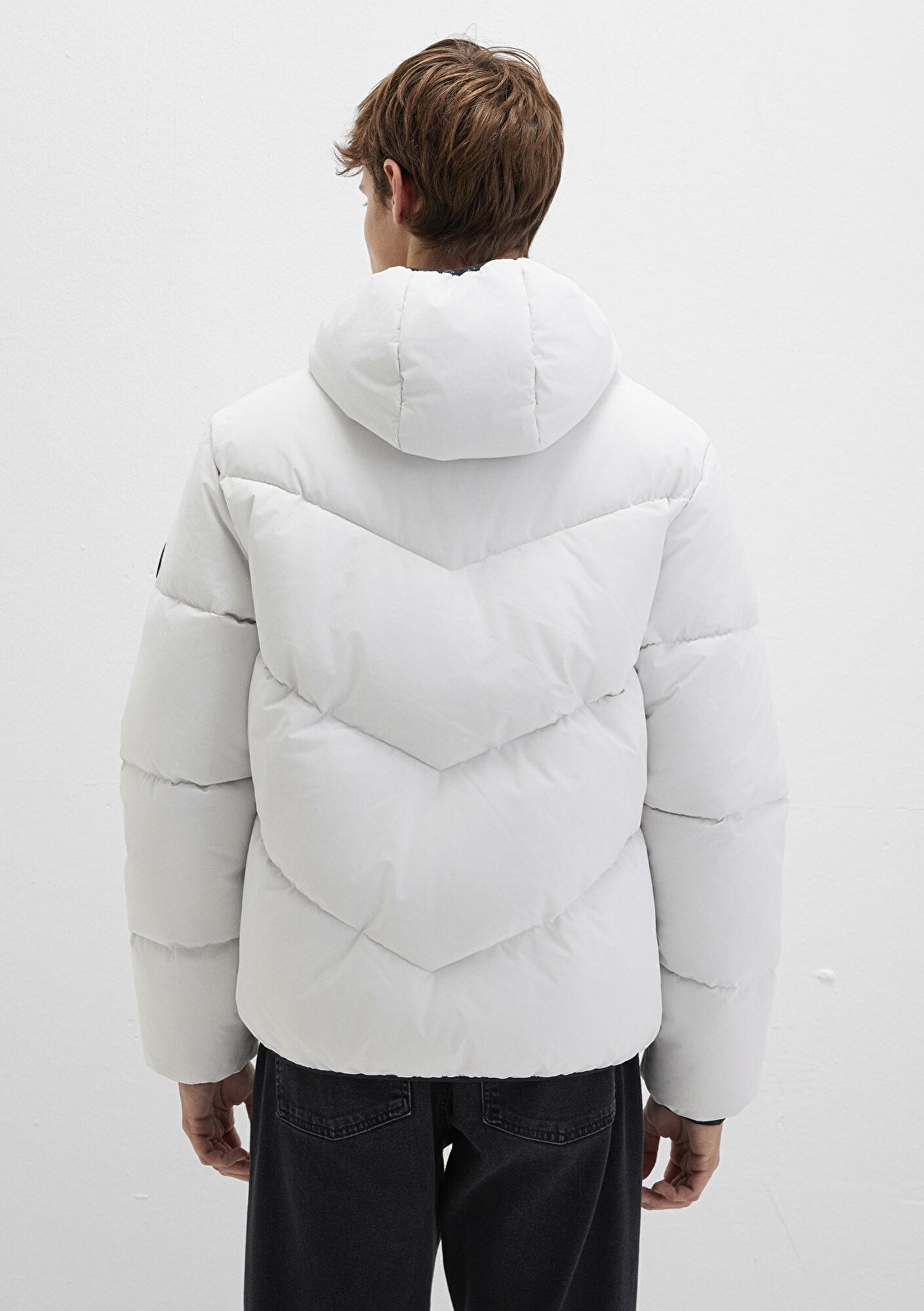 Mavi Kapüşonlu Gri Şişme Mont 0110360-83746