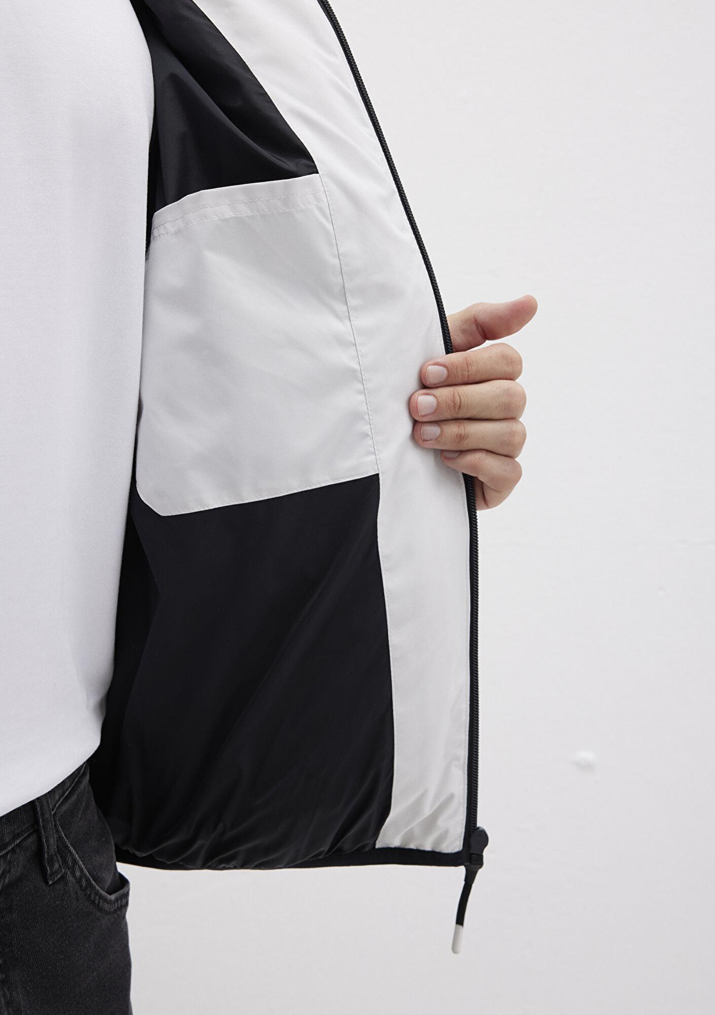 Mavi Kapüşonlu Gri Şişme Mont 0110360-83746