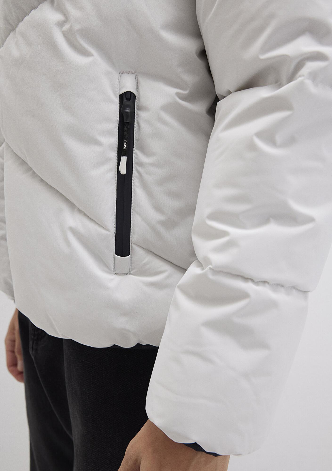 Mavi Kapüşonlu Gri Şişme Mont 0110360-83746