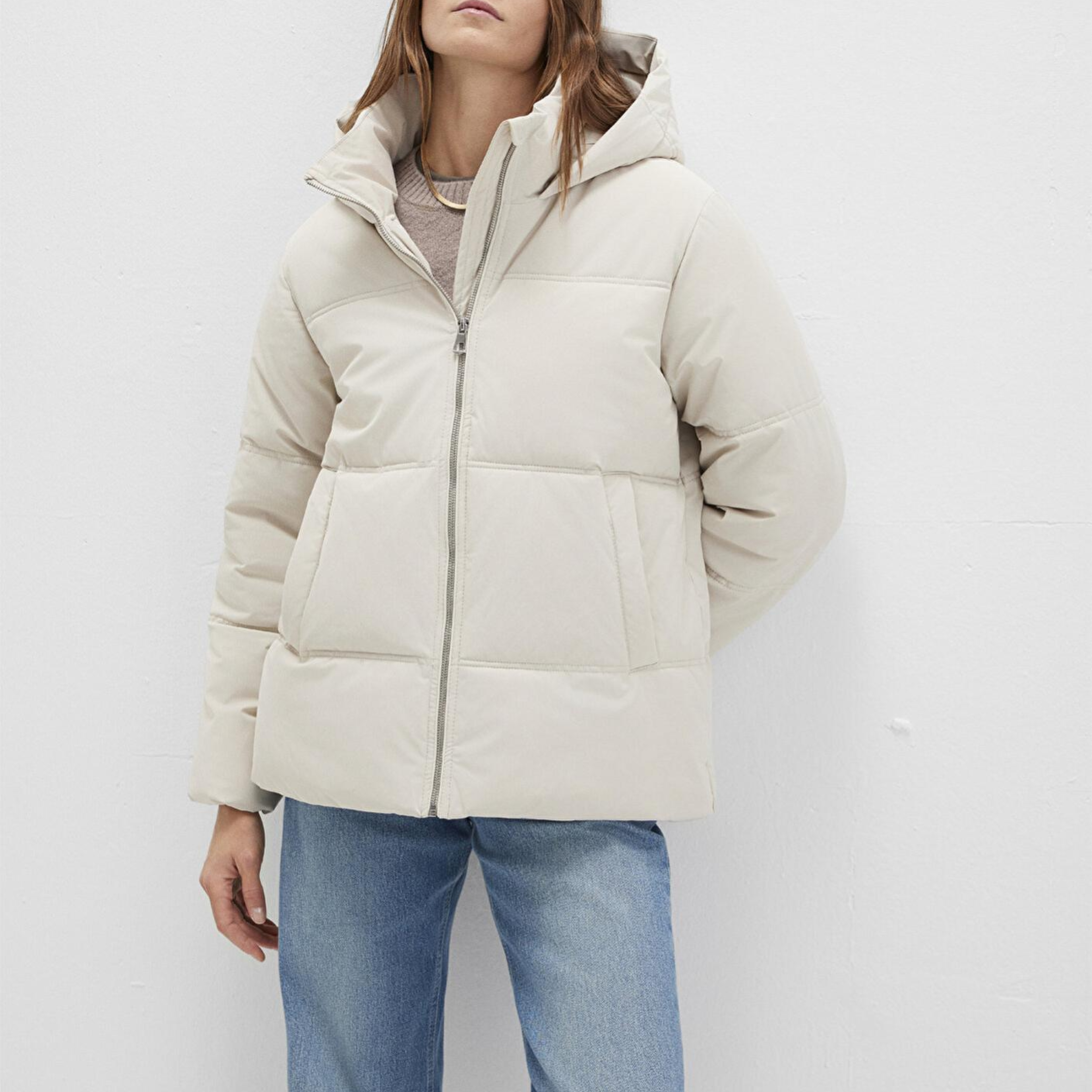 Mavi Su İtici Kapüşonlu Ekru Şişme Mont 1110445-70143