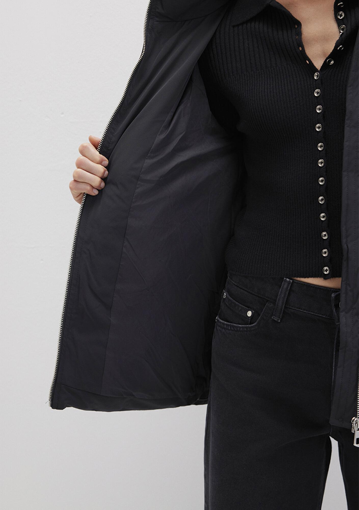 Mavi Su İtici Kapüşonlu Siyah Şişme Mont 1110445-900