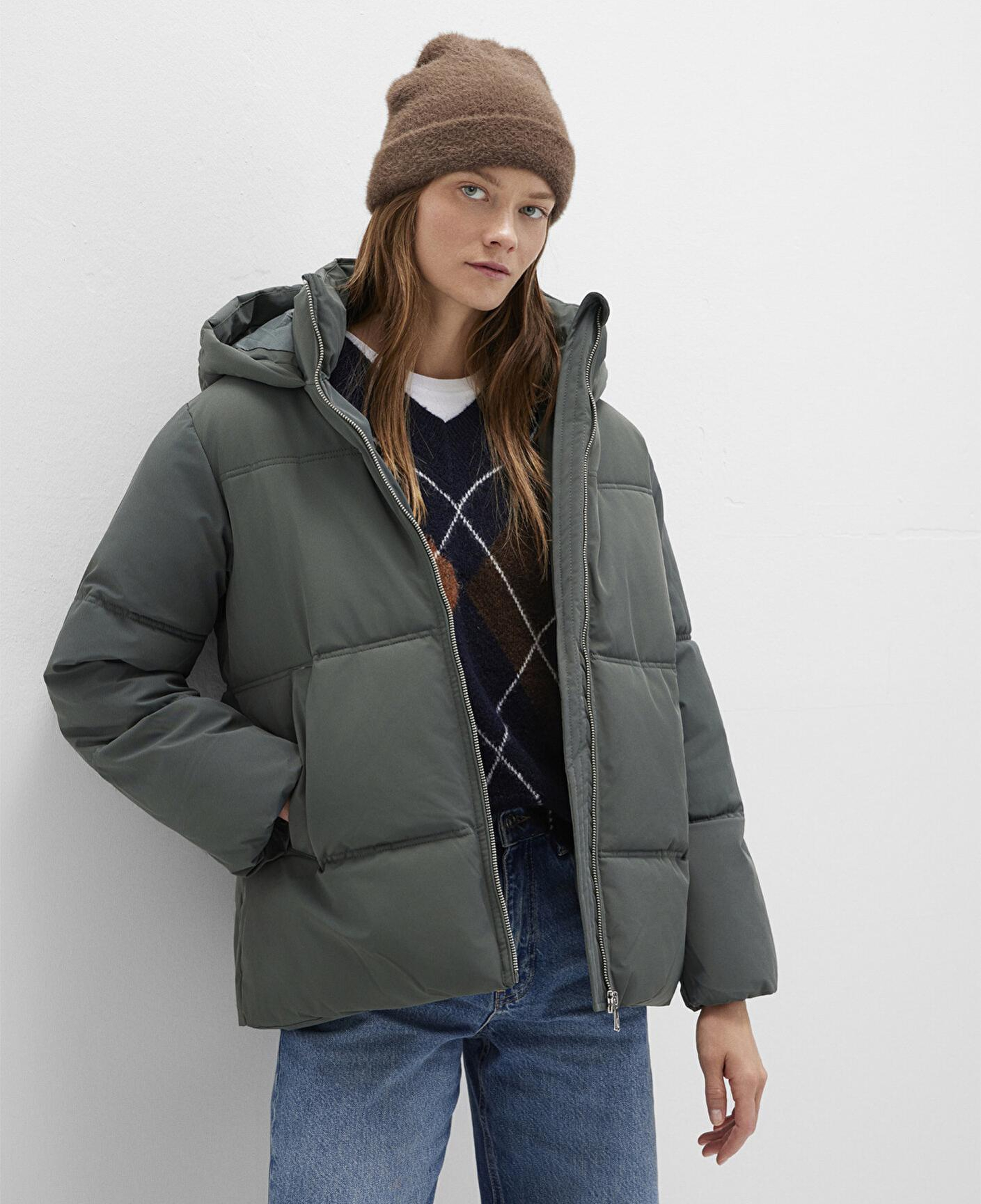 Mavi Su İtici Kapüşonlu Yeşil Şişme Mont 1110445-71598