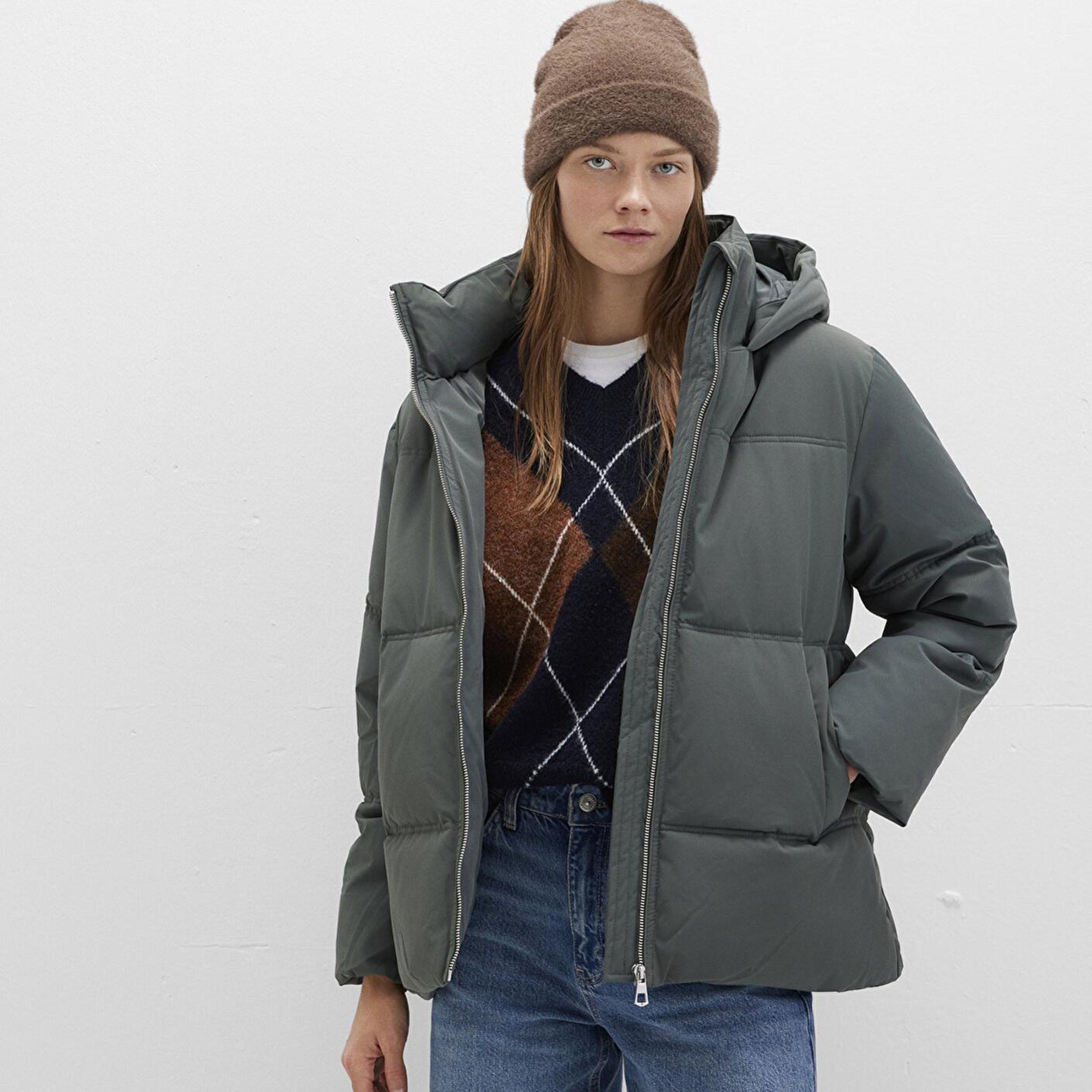 Mavi Su İtici Kapüşonlu Yeşil Şişme Mont 1110445-71598