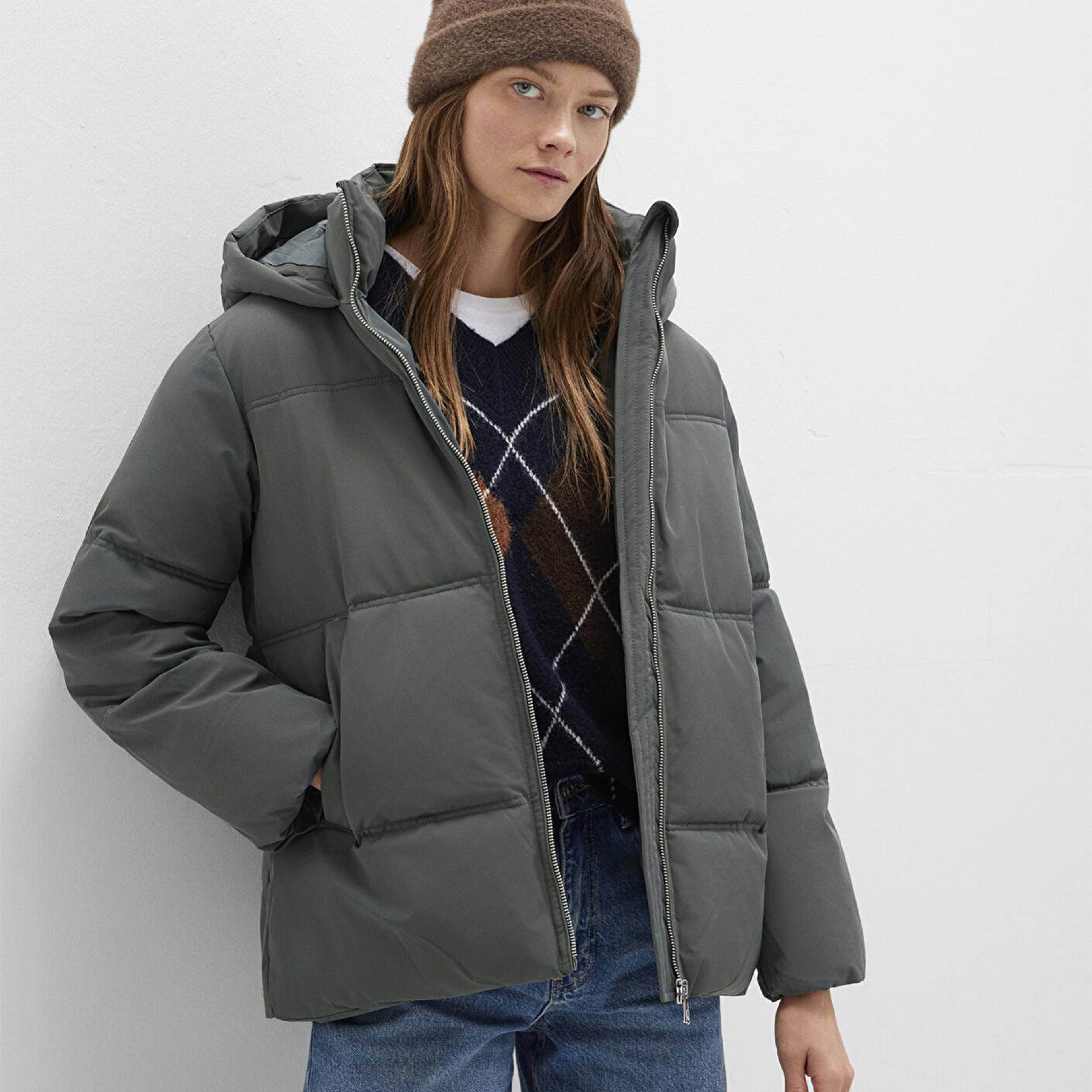 Mavi Su İtici Kapüşonlu Yeşil Şişme Mont 1110445-71598